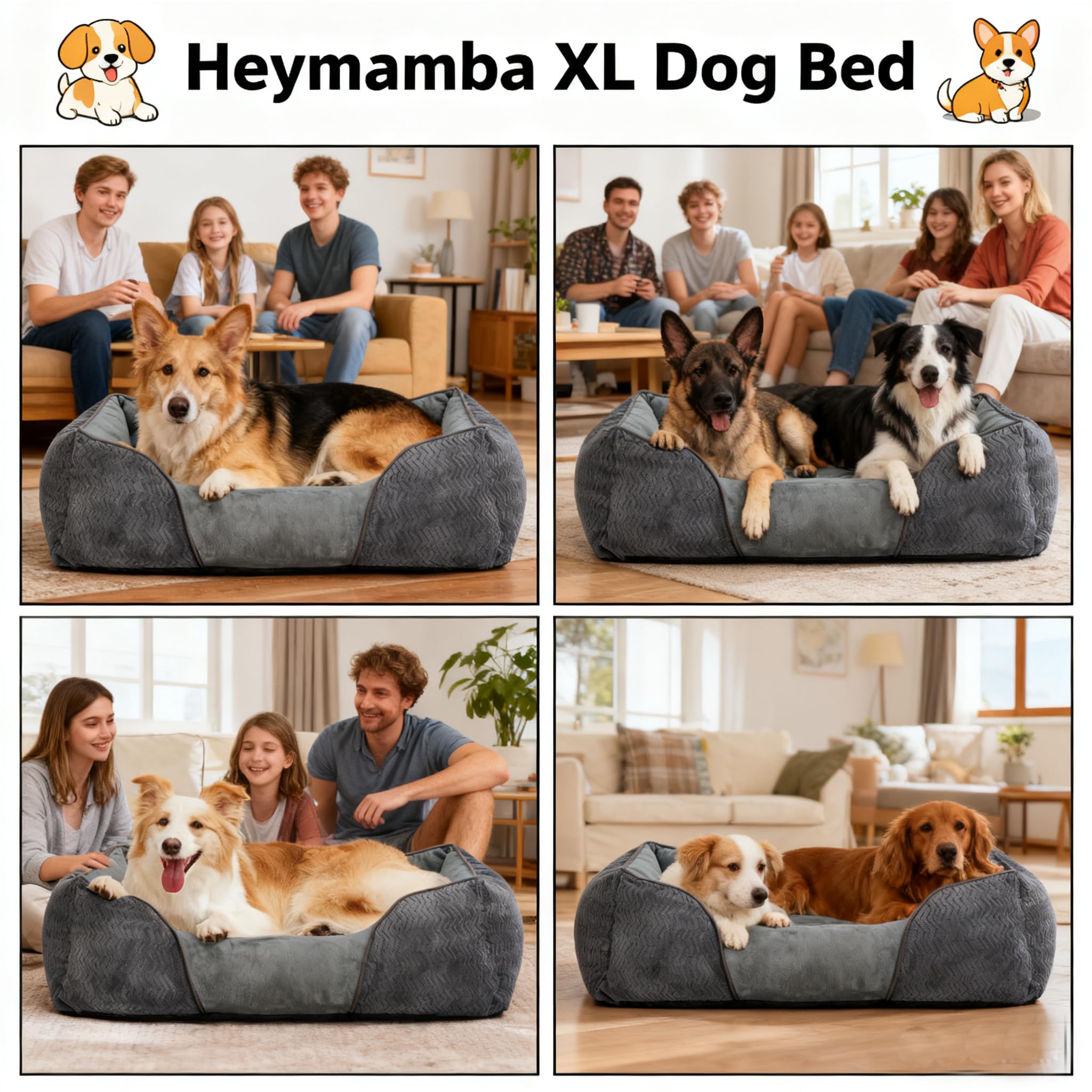 Heymamba Dogs Bed Medium Grey Mixed Filled with 1.3Kg Particle Memory Sponge and High Density Cotton - Image 3