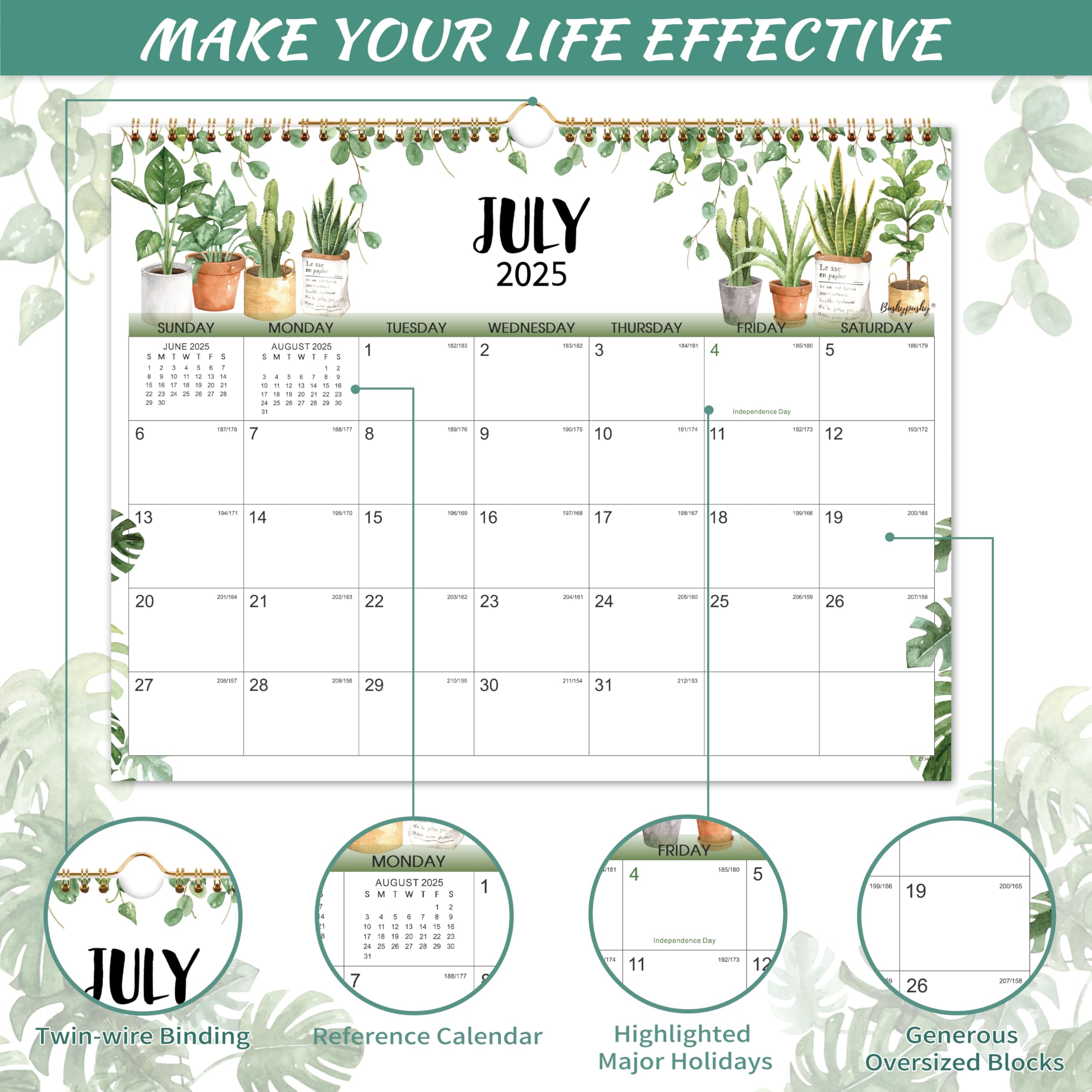 Wandkalender 2025/2026 18 Monate | Juli 2025-Dezember 2026 | 31x21cm Grün
