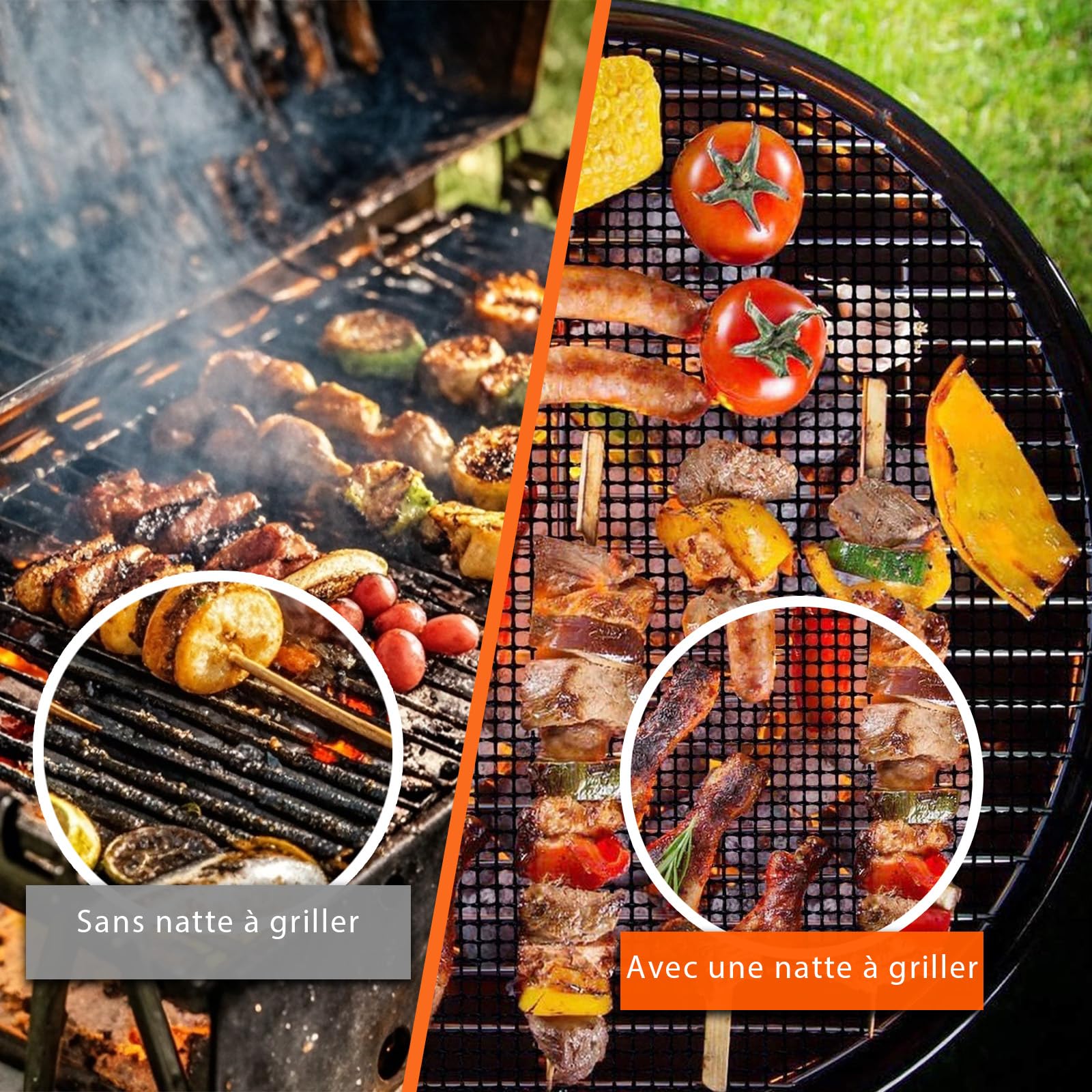 Grille Barbecue découpable 42x36 cm Tapis de Cuisson Réutilisables Anti-adhésif pour Gril électrique Gaz Charbon