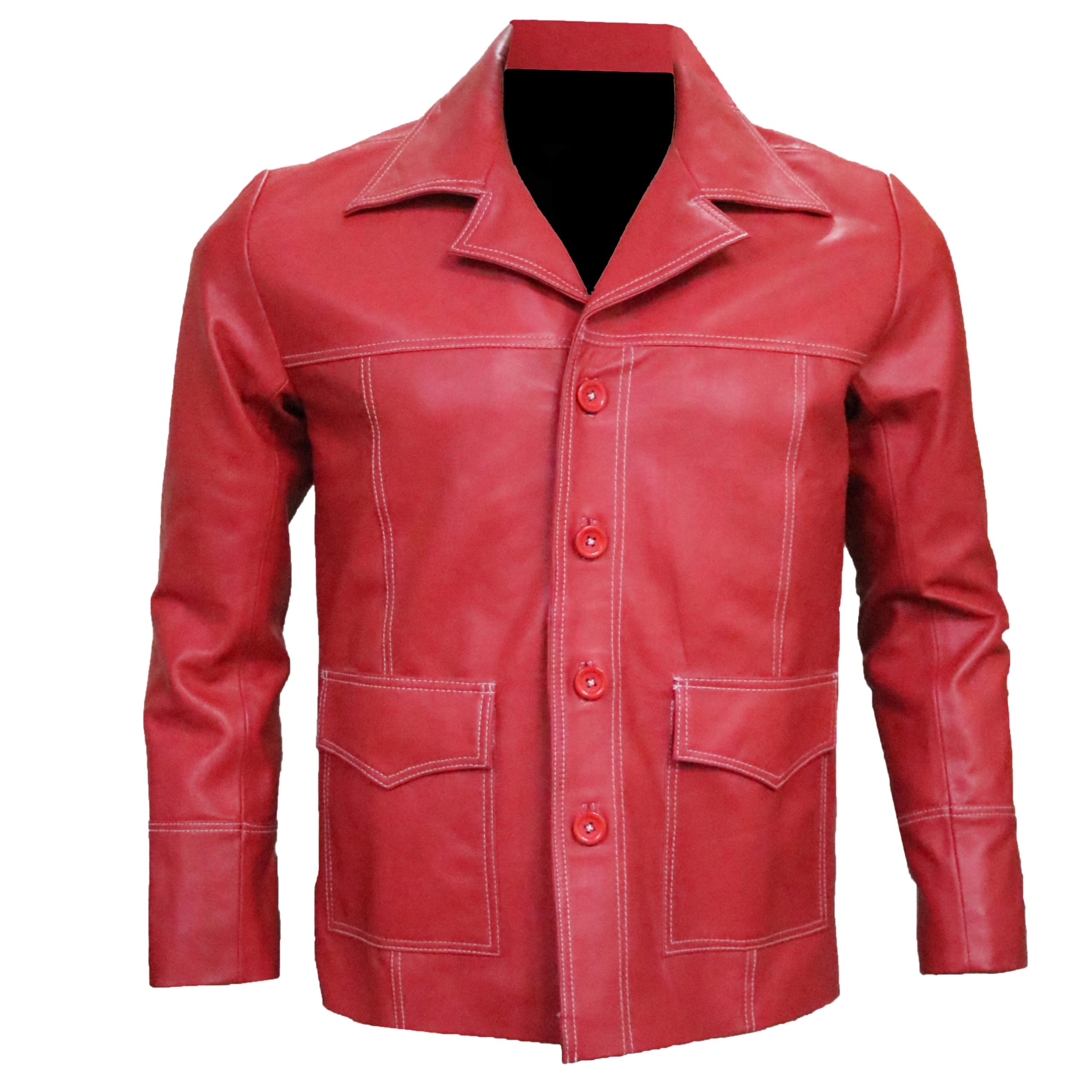 Litswear Men's Red Fight Tyler Durden Club Coat - Faux Leather Fc Brad Mayhem Fight Club Coat For Small