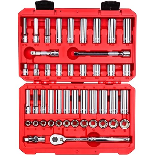 TEKTON 3/8 Inch Drive 6-Point Socket and Ratchet Set, 46-Piece (5/16-3/4 in., 8-19 mm) | SKT15301