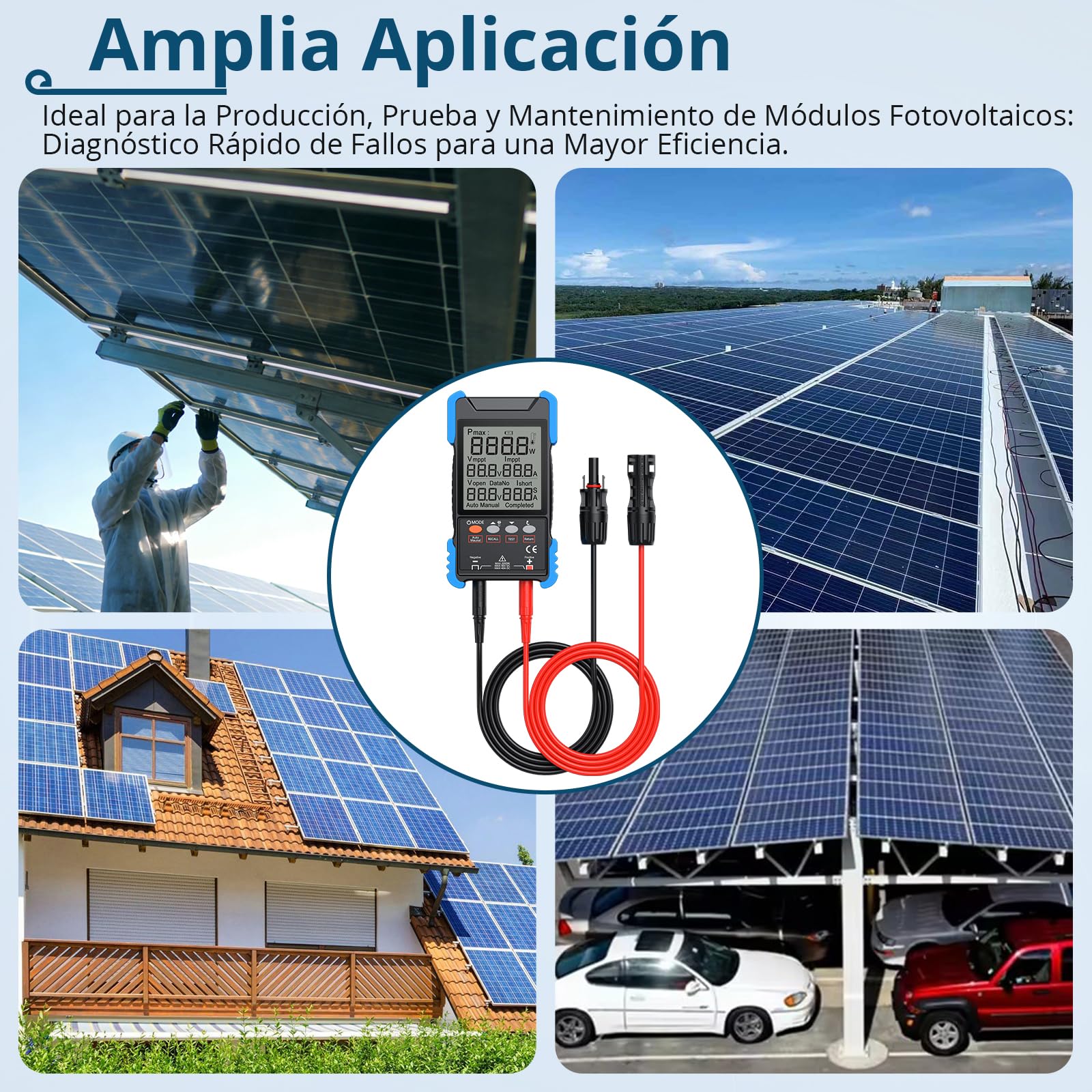 Probador de Panel Solar de 2000 W con MPPT, Medición Pmax/Voc/Isc | Multímetro Fotovoltaico Digital Recargable con Pantalla LCD, Medidor Solar para Pruebas y Mantenimiento de Paneles Solares