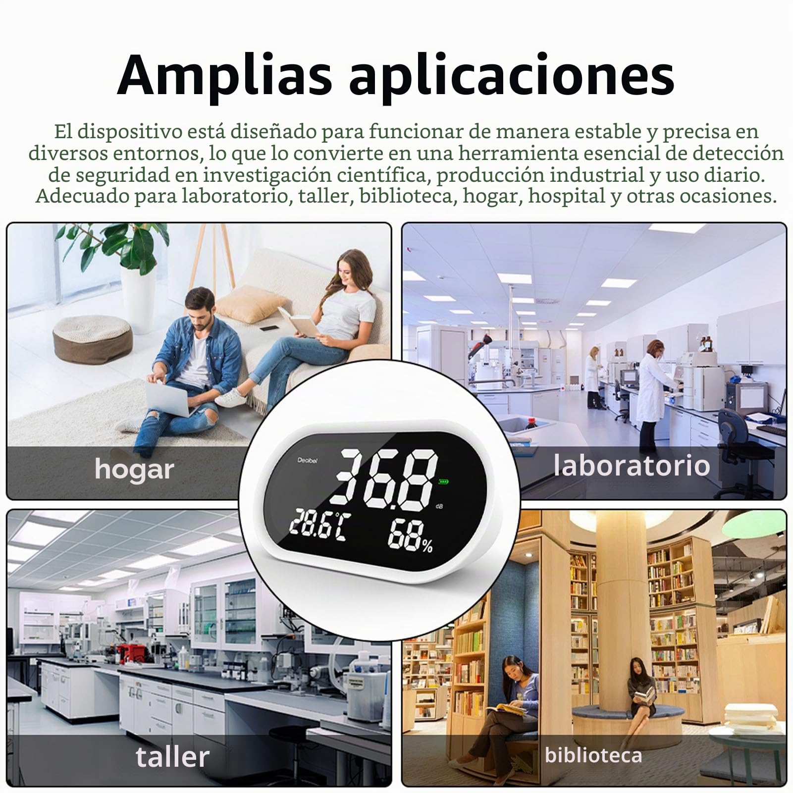 Precisión Medidor de Decibelio Compacto de Alta Precisión, Pantalla LCD para Oficina, Fábrica, Hospital con Pantalla Datos Precisa, Medición Precisa Ruido