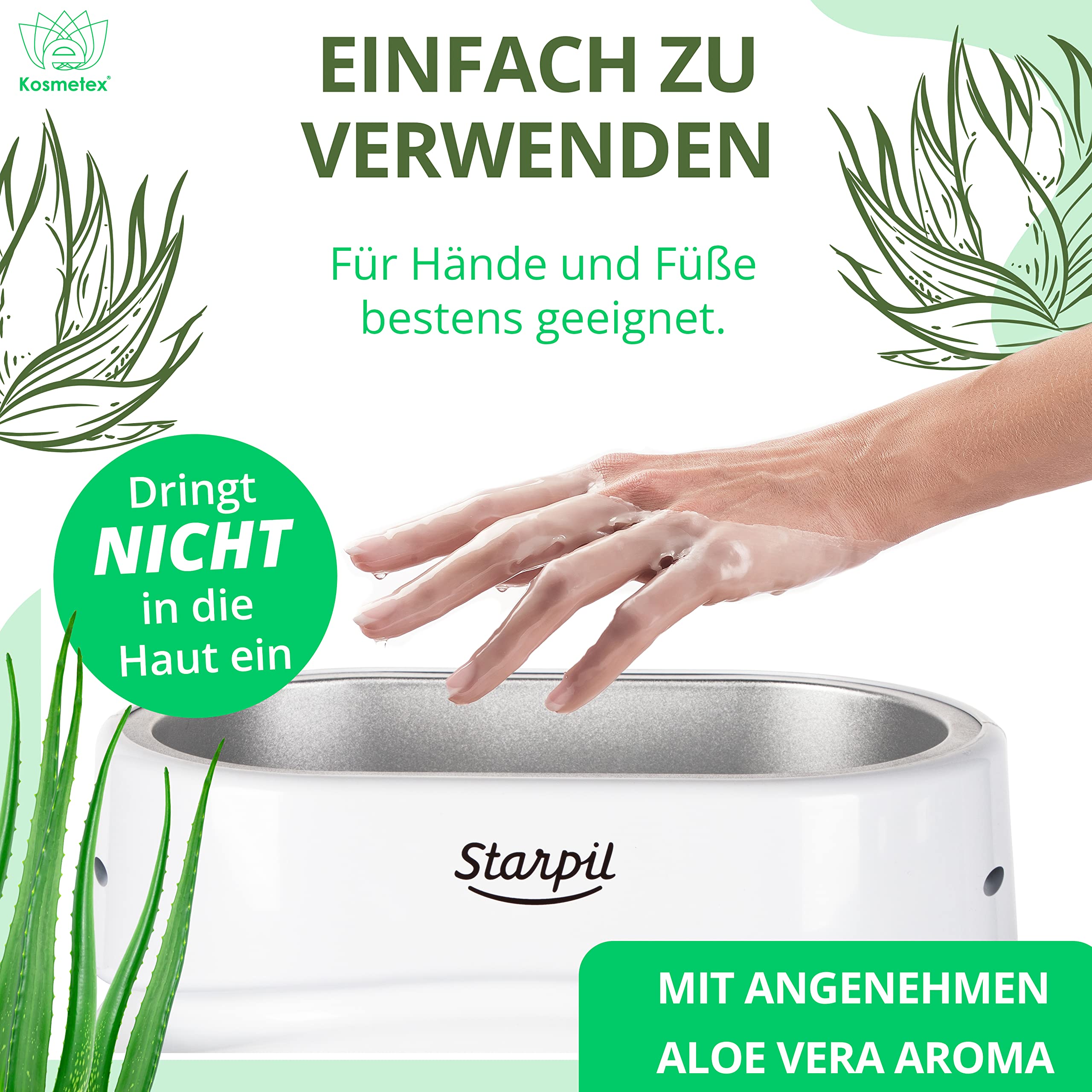 Kosmetex Wellness-Paraffinbad Aloe Vera – Paraffin-Entspannungsbad für Hände und Füße – Paraffinwachs – Paraffin-Block für Wachserwärmer (10x 500ml)