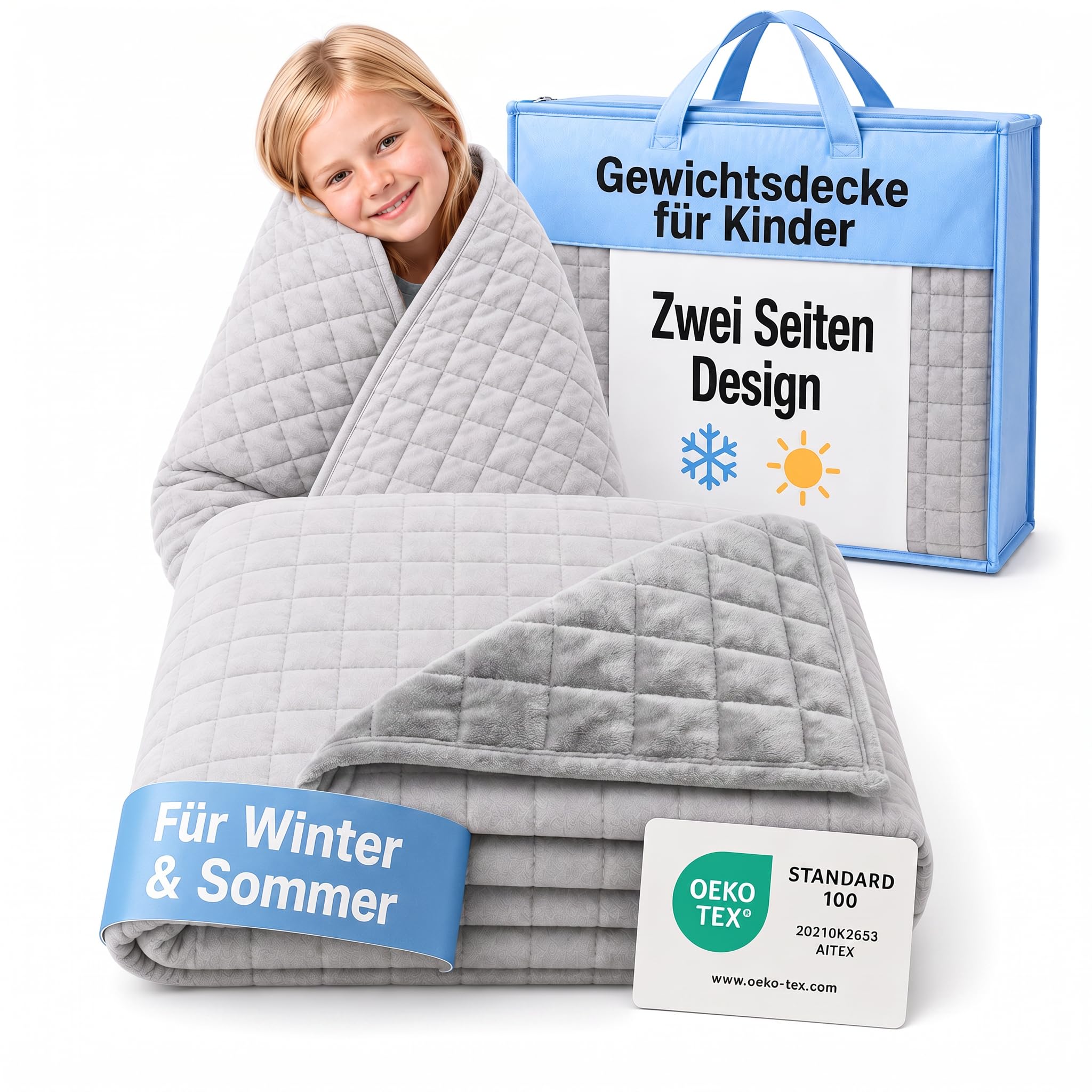 Gewichtsdecke Kinder 100x135cm 2,5kg OEKO-TEX100 Zertifiziert Therapiedecke Winter Sommer