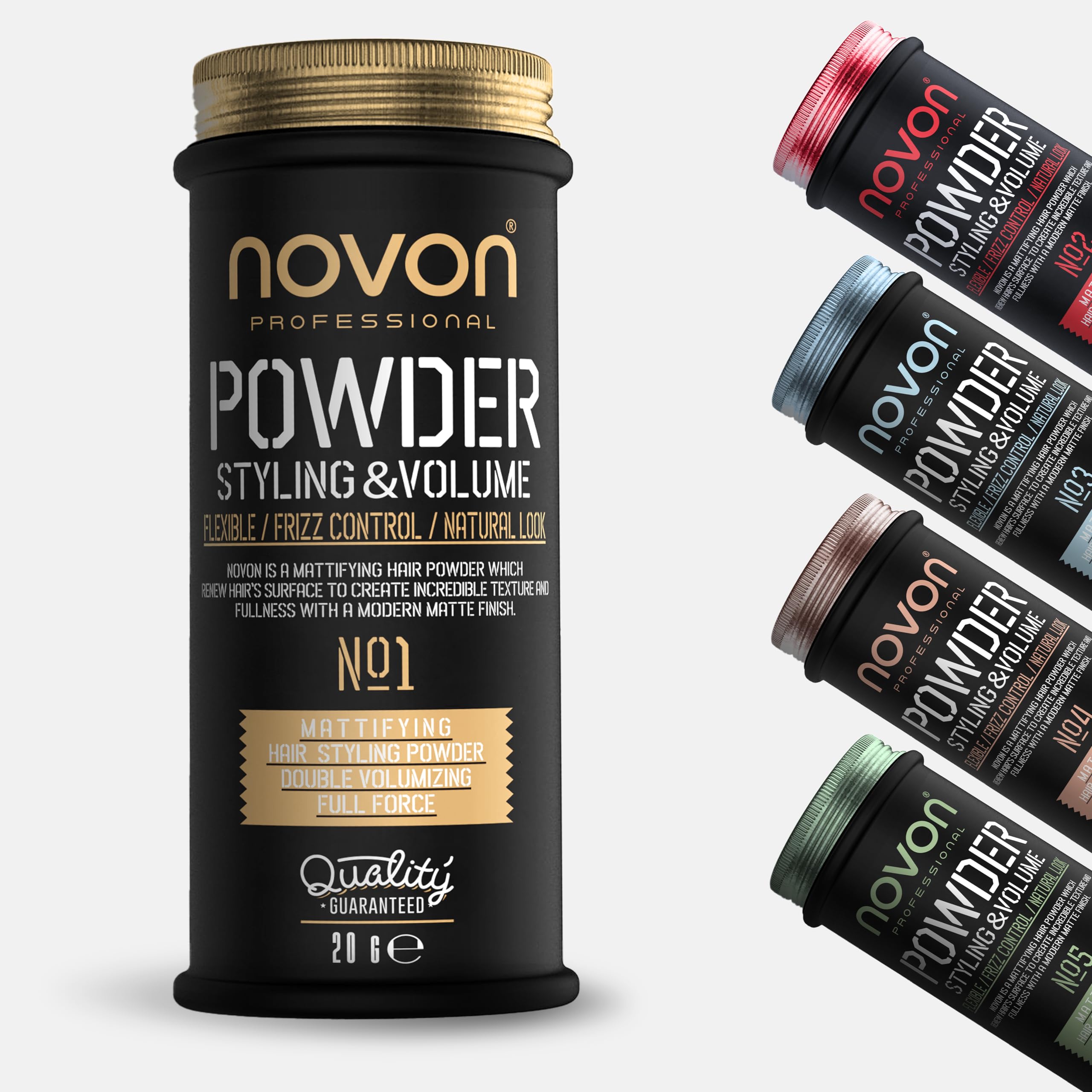 Novon Professional Styling Powder | Haarpuder für Volumen und Textur | Für ein mattes Finish ohne Glanz | 20 g Volumenpulver für Männer und Frauen | Einfache Anwendung für flexible Stylings