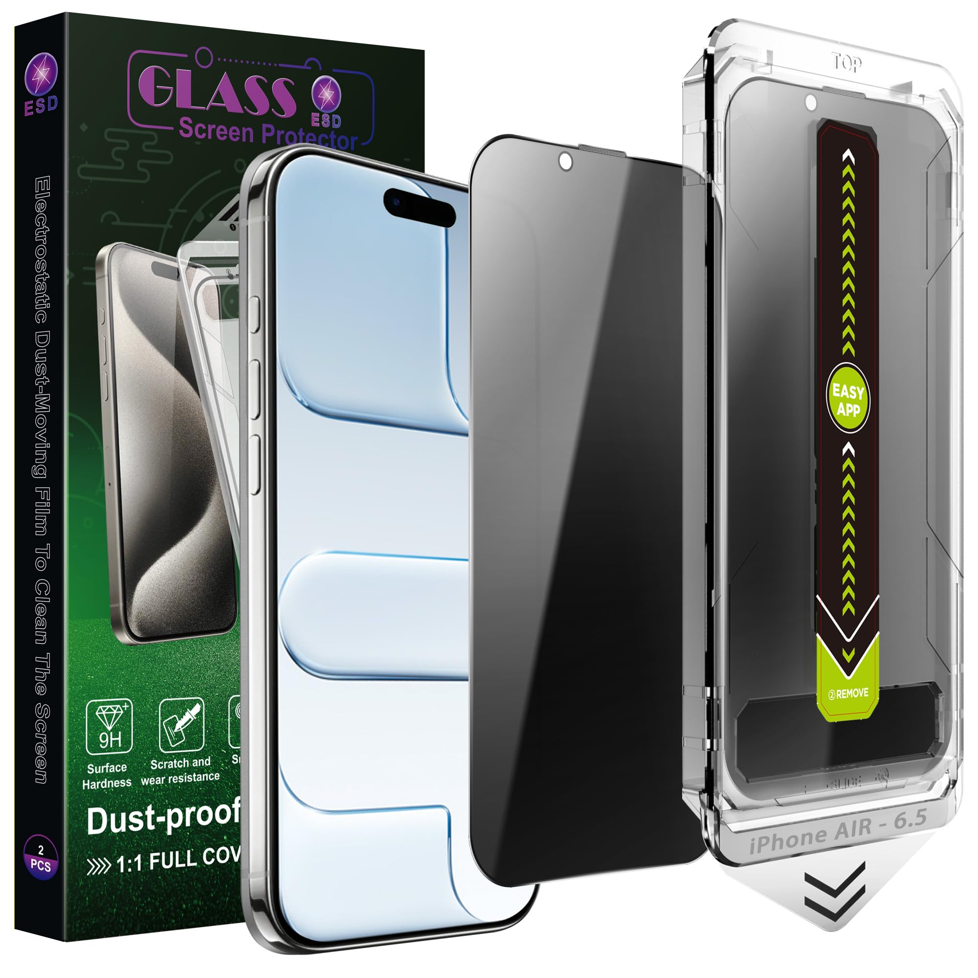 SY SHANGYAN 2 Stück Blickschutz Schutzglas Sichtschutz Privacy für iPhone Air,9H Gehärtetes Glas,Mit automatischer Staubentfernung,Kratzfest,Blasenfrei,Einfache Installation