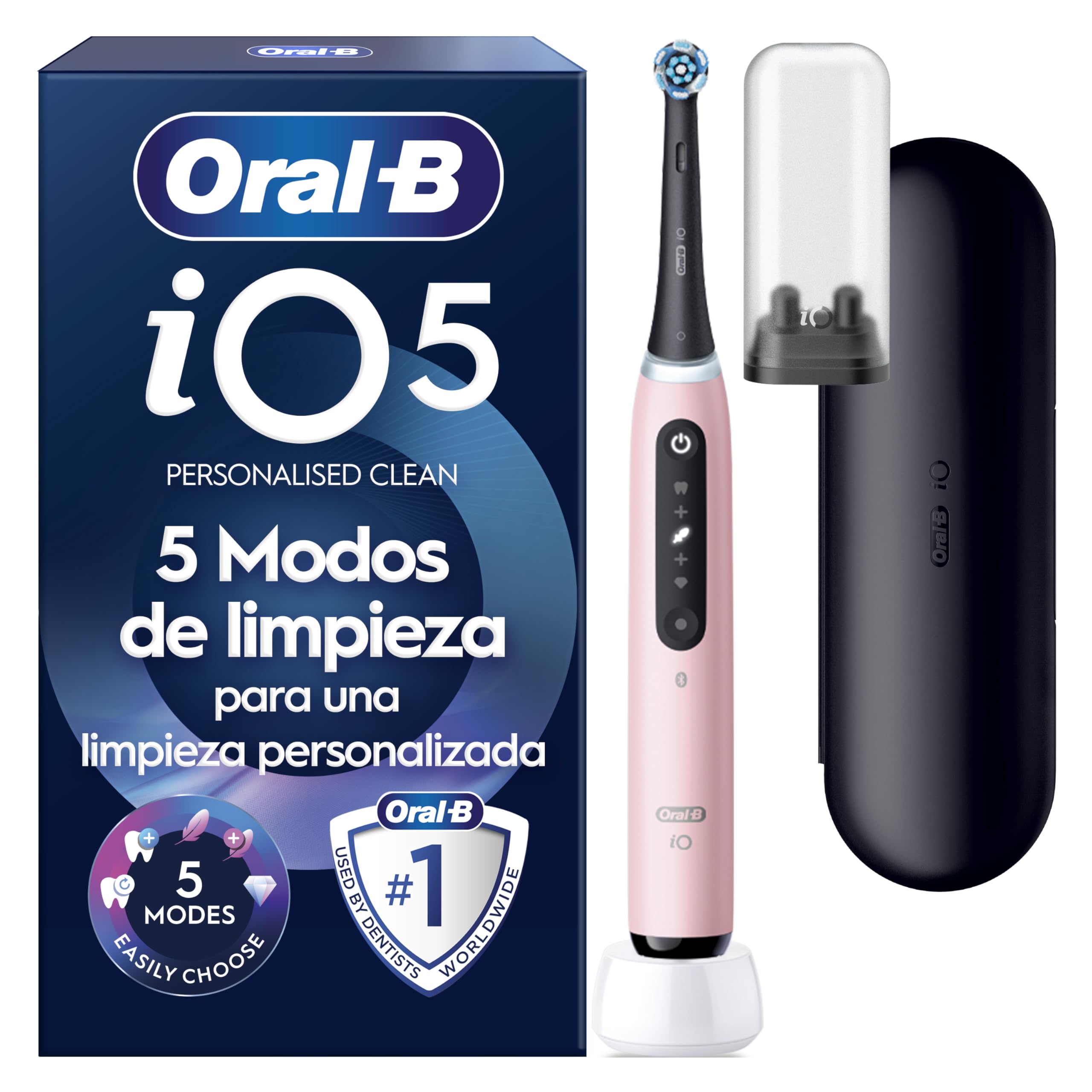 Oral-B iO 5N Cepillo de Dientes Eléctrico con 1 Cabezal Y Estuche de Viaje, Rosa - Cepillo Dental con Mango Recargable, 5 Modos de Cepillado con Blanqueamiento Dental Y Sensor de Presión