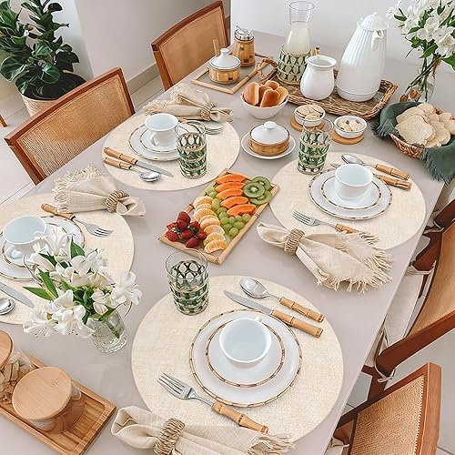 Miniatura 3 de Maxpearl Juego de 6 manteles individuales redondos de piel sintética de 13.8 pulgadas, resistentes al calor, antideslizantes, impermeables,