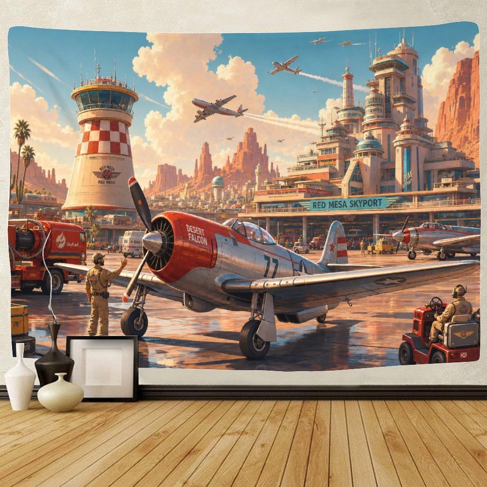 ASDFGHJKLZA Vintage Fighter Jet 3D Print Wall Art Decor Wall Tapestry Airplane Tapestries Home Decoration Curtain Bedroom Living Room 70cmx100cm