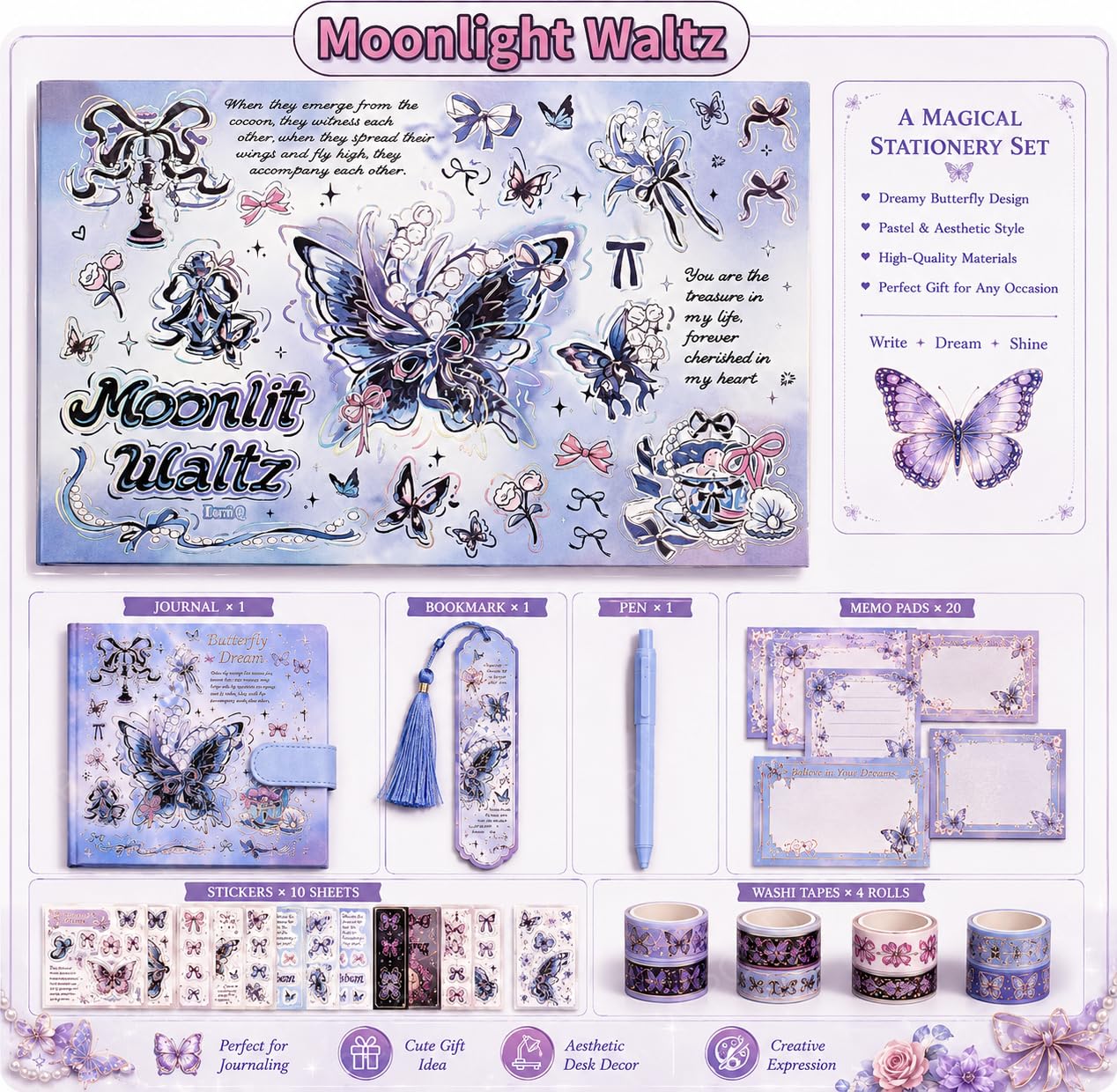 Butterfly Scrapbook Kit for Girls - Kawaii Stationery Gift -7