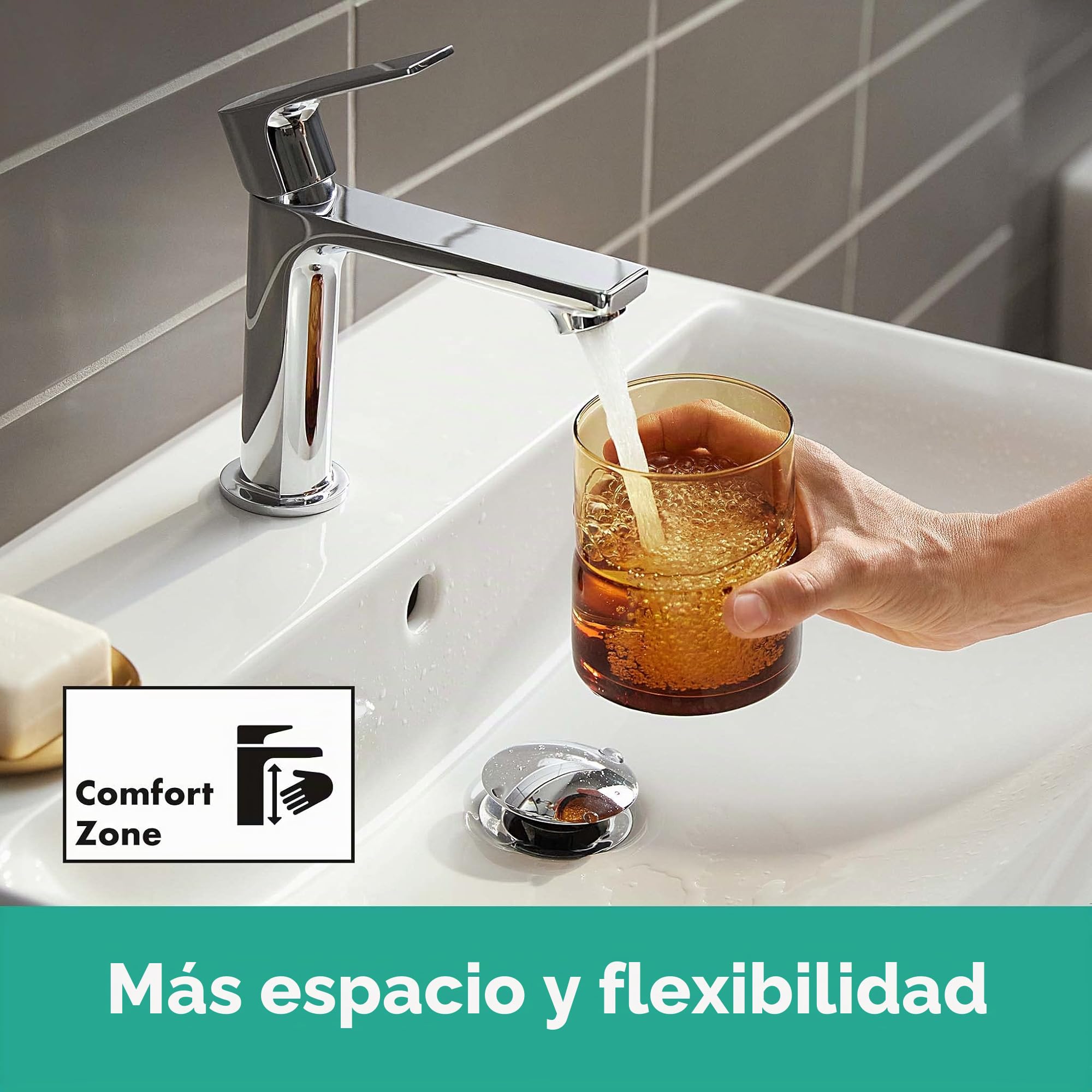 hansgrohe Rebris E Grifo monomando de lavabo 110 CoolStart sin vaciador, cromo, 72560000