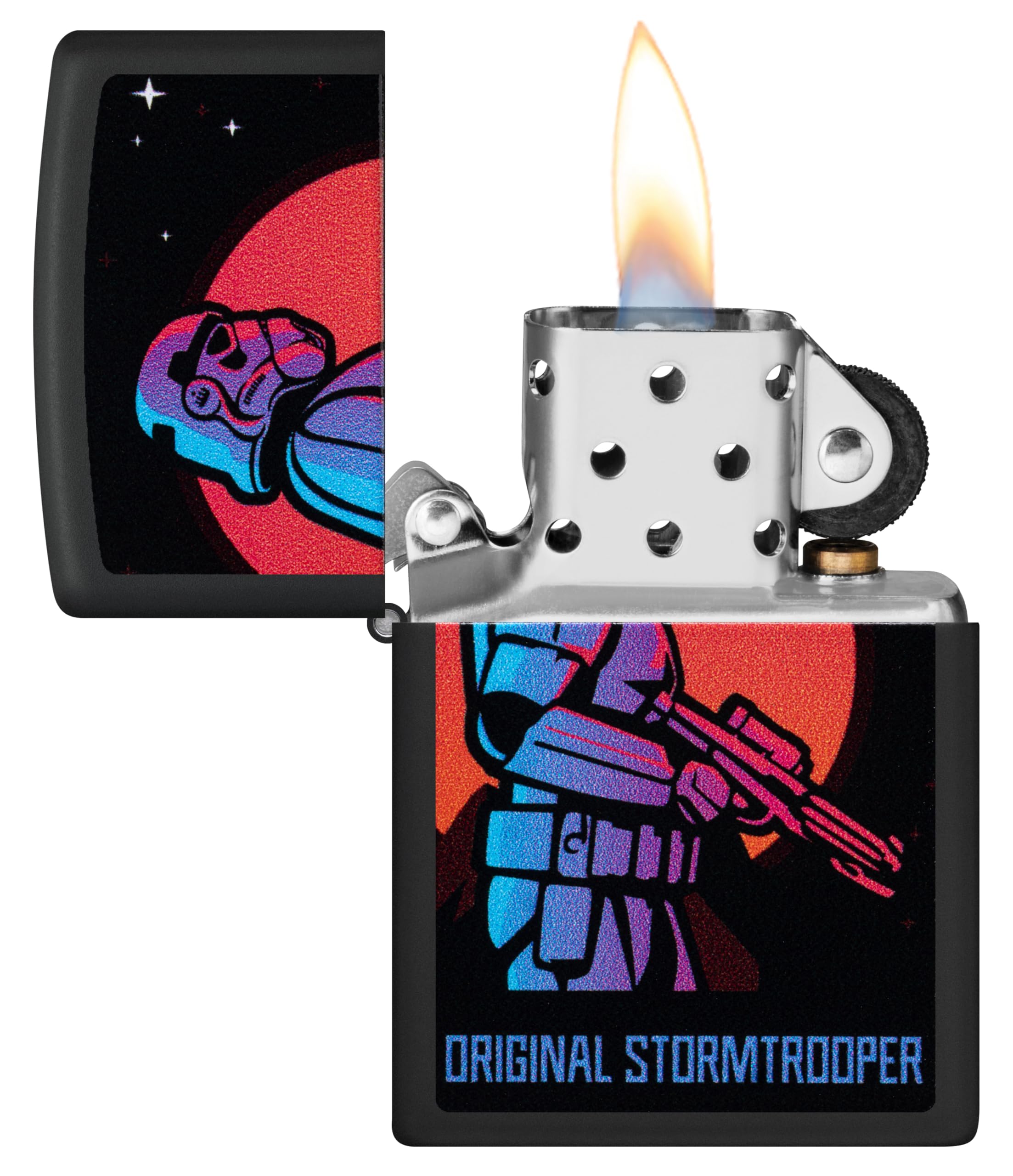 Zippo Sturmfeuerzeug - Original Stormtrooper Moon Design, Black Matte - Nachfüllbar - Wiederverwendbar - Windfest - Geschenkbox - Made in USA