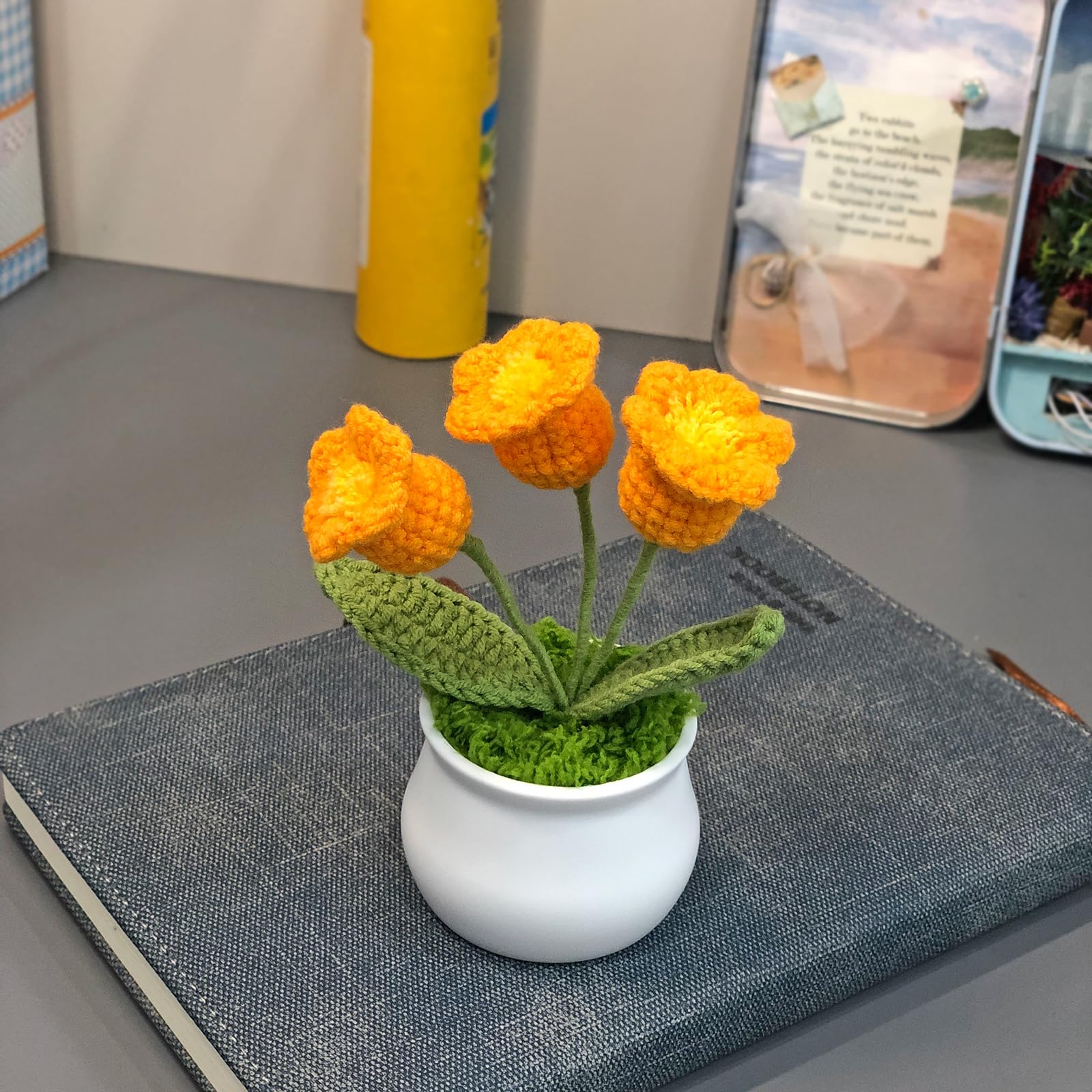 Joekaran Crochet Flowers Cute Little Flower, Farmhouse Fall Decor, Autumn Gifts for Women and Home, Thanksgiving, Halloween, Christmas, Office Desk Decoration (Orange Lily of the Valley)