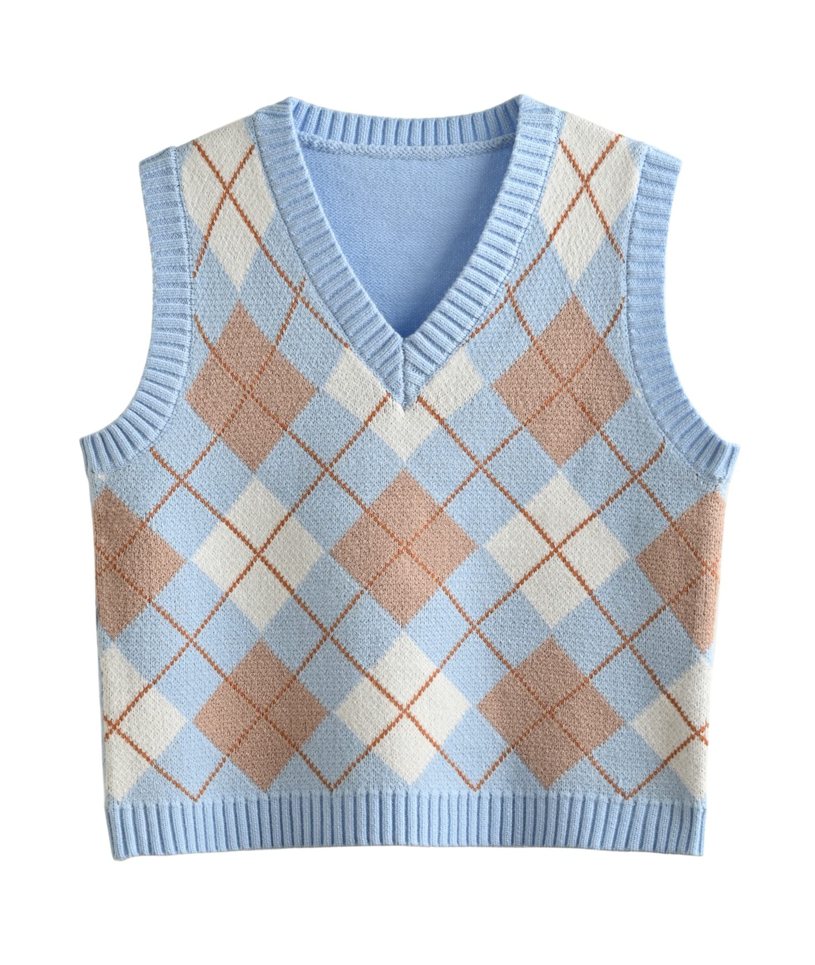 Women's Sweater Vest,Y2K Sleeveless Pattern Preppy Style Knitted Crop Tank Top for Girl