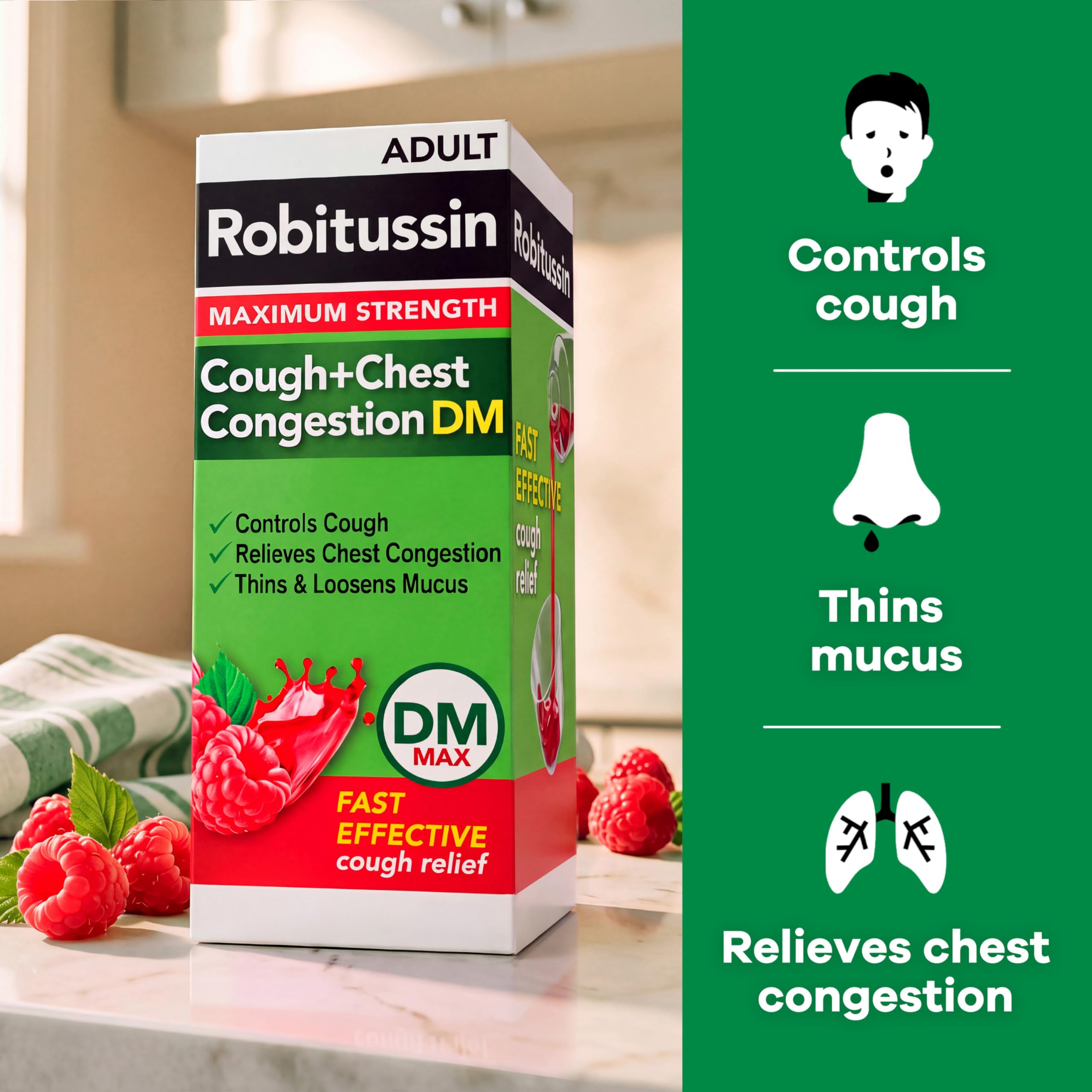 Robitussin DM Maximum Strength Cough Medicine, Raspberry, 8 fl oz, 2 Pack — Amazon image 4