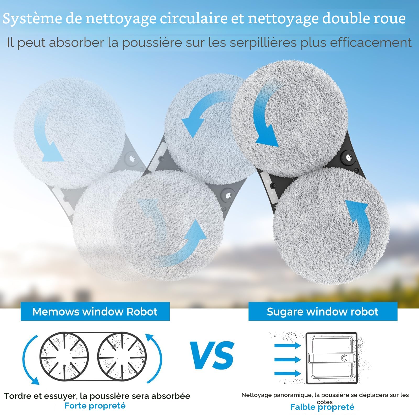 Robot Nettoyeur de Vitres Avec Jet d'Eau Automatique, 5600 Pa - Système de Détection Intelligent des Bords - Pour Fenêtres