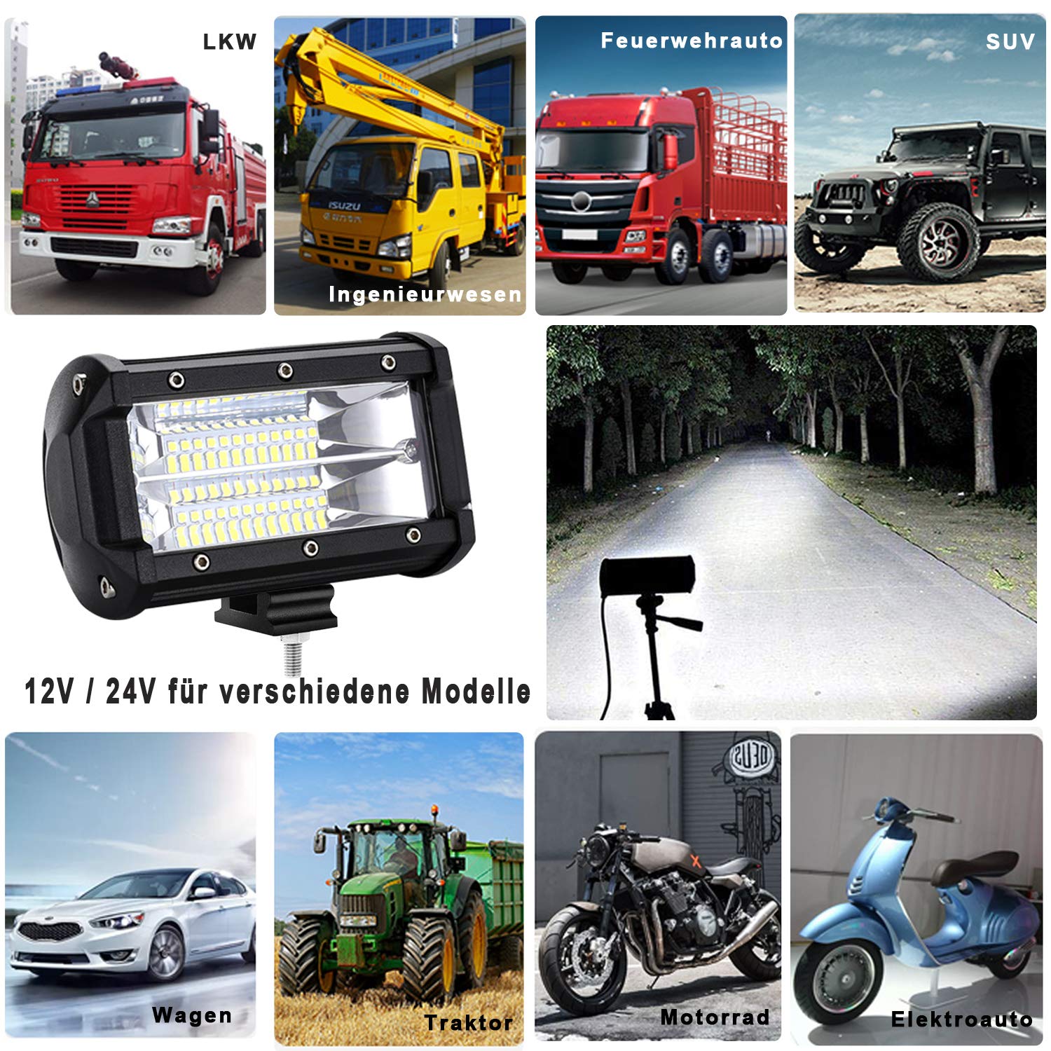 Aufun LED Arbeitsscheinwerfer 72W LED Zusatzscheinwerfer Offroad Scheinwerfer 21600LM 10-30V 6000K Arbeitslicht Wasserdicht IP67 (4 x 72W)