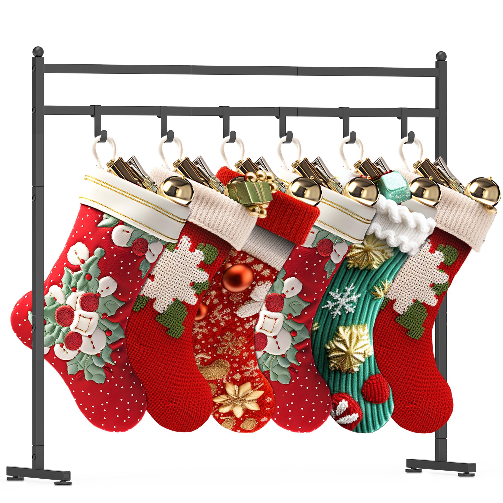 Minteem Freestanding Christmas Stocking Holder Stand with 8 Hook, Heavy Duty Metal Christmas Stocking Stand for Floor, Holiday Decor Hanger Display for Home, Display Window, Living Room