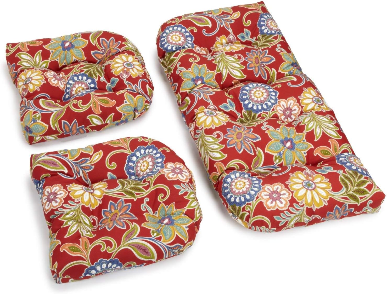 Blazing Needles Outdoor Tufted Settee Cushion Set, Alenia Pompeii, 3 Count