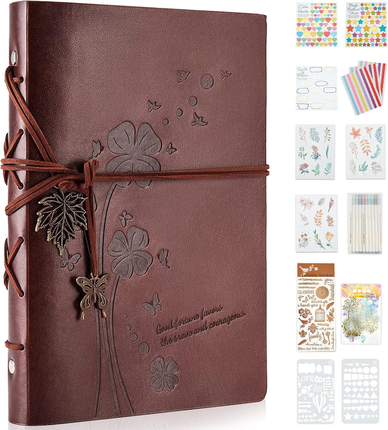 Leder Selbstgestalten Fotoalbum Scrapbook Album Leder 27.5x20.5cm (Braun-B) | DIY Fotobuch Set 60 Schwarze Seiten für Geburtstagsgeschenk, Weihnachten, Abschluss Geschenk, Hochzeitstagsgeschenk