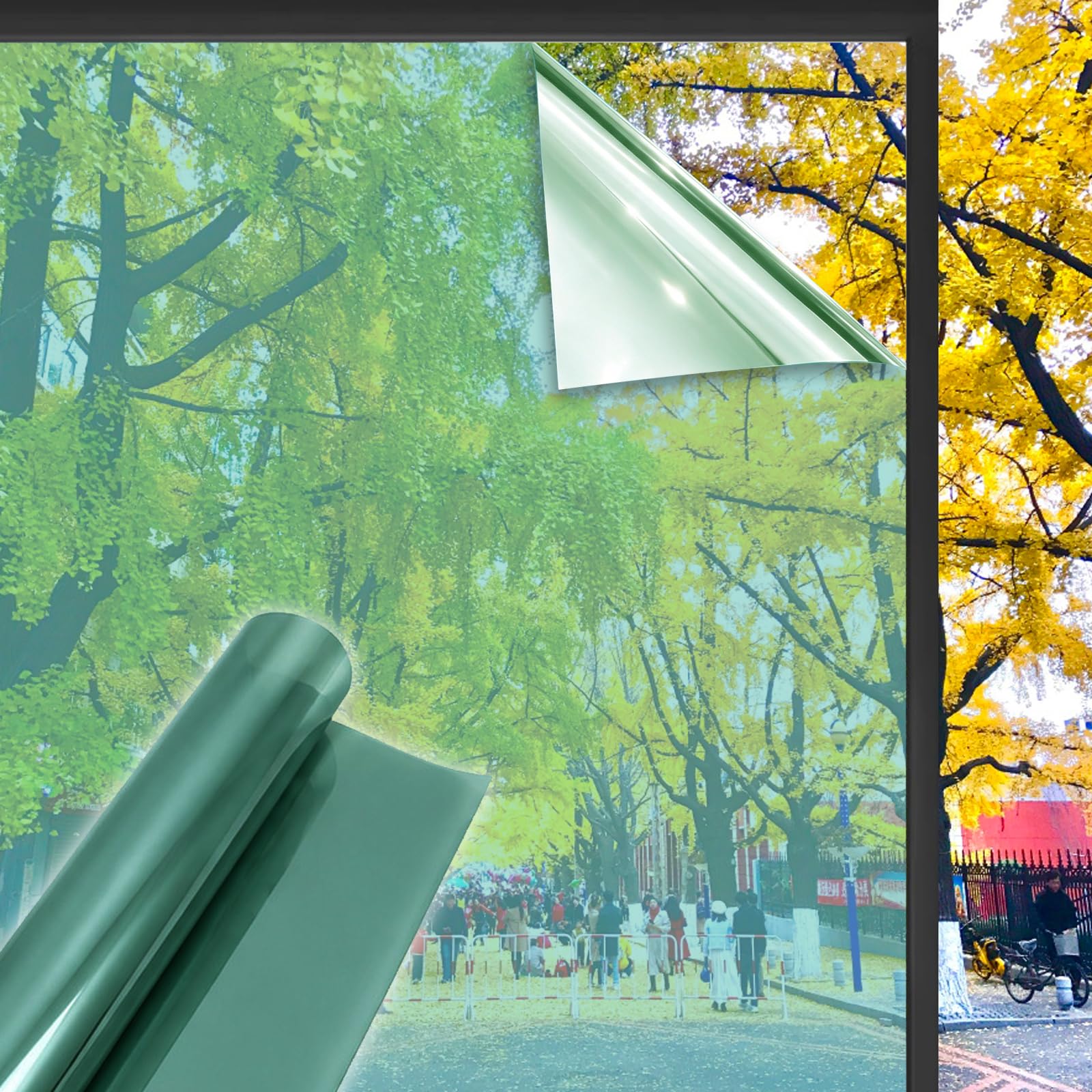 Película de Ventana Solar 70 x 500 cm Efecto Espejo Cristal Unidireccional Protector de Privacidad Anti 99% UV Película de Aislamiento para Hogar Tienda Oficina, Verde