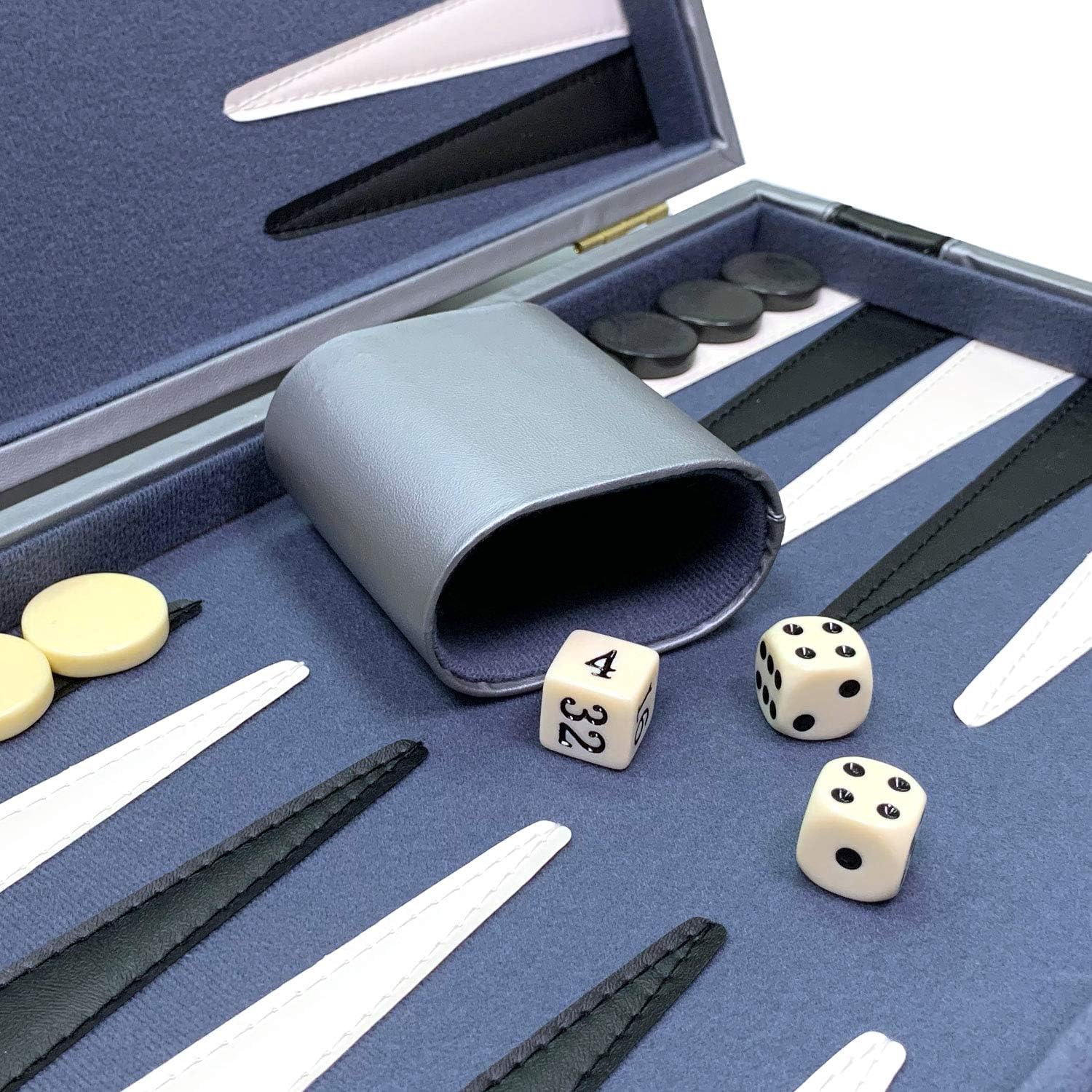 Sun Flair Backgammon Sets for Adults Kids 15 Inch, Folding Classic Board Game with Premium Leatherette Case, Smart Tactics, Best Strategy, Tip Guide Enclosed, Gray and Black 136M-5