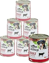 Dehner Lieblinge Adult Dog Food, Wet Food, with Beef and Heart, Many Pieces of Meat, with Trace Elements, Calcium, No Colourants and Preservatives, Immune Support, 6 x 800 g