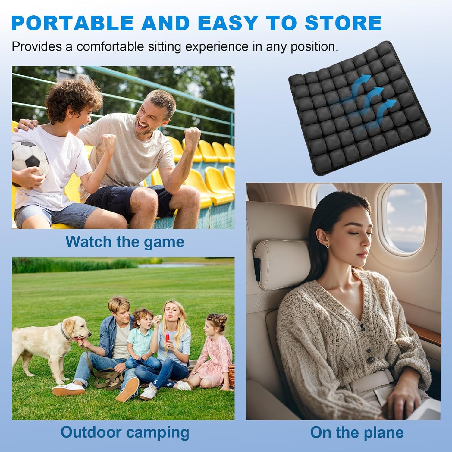 Travel Seat Cushion, Airplane Seat Cushion for Long Flights, Easy to Carry, 3D Inflatable Cushion for Wheelchair, Travel,Driving,Office Work - Image 8
