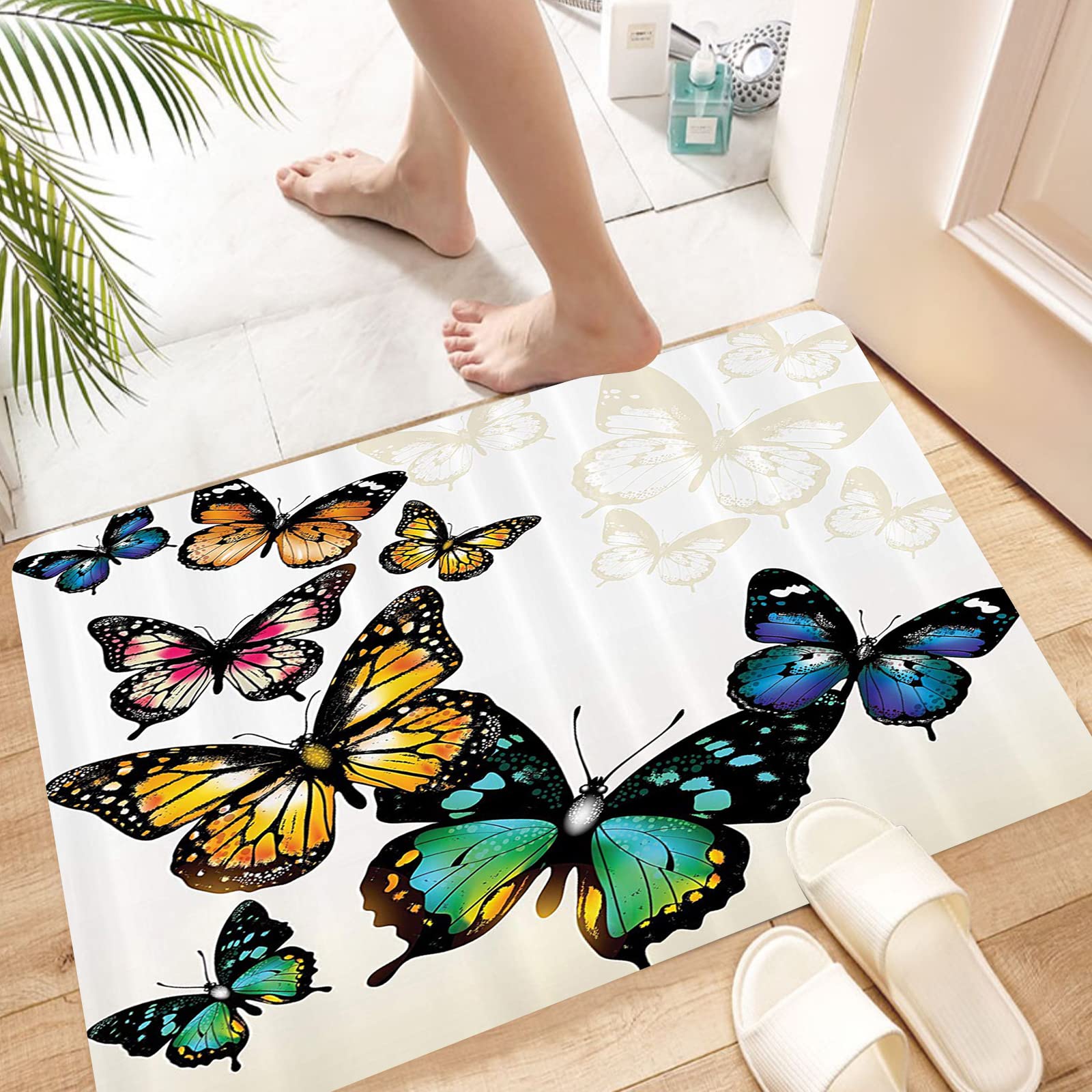 Waschbarer Badvorleger Monarchfalter - Weiche Schmutzfangmatte 40x60cm Polyester