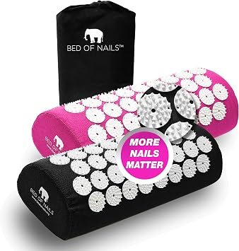 BED OF NAILS The Comfortable Acupressure Pillow 2-Pack 2,142 Pressure Points Acupuncture Pillow for Neck & Back Pain with Carry Bag, Size 15 x 6 x 4, Black & Pink