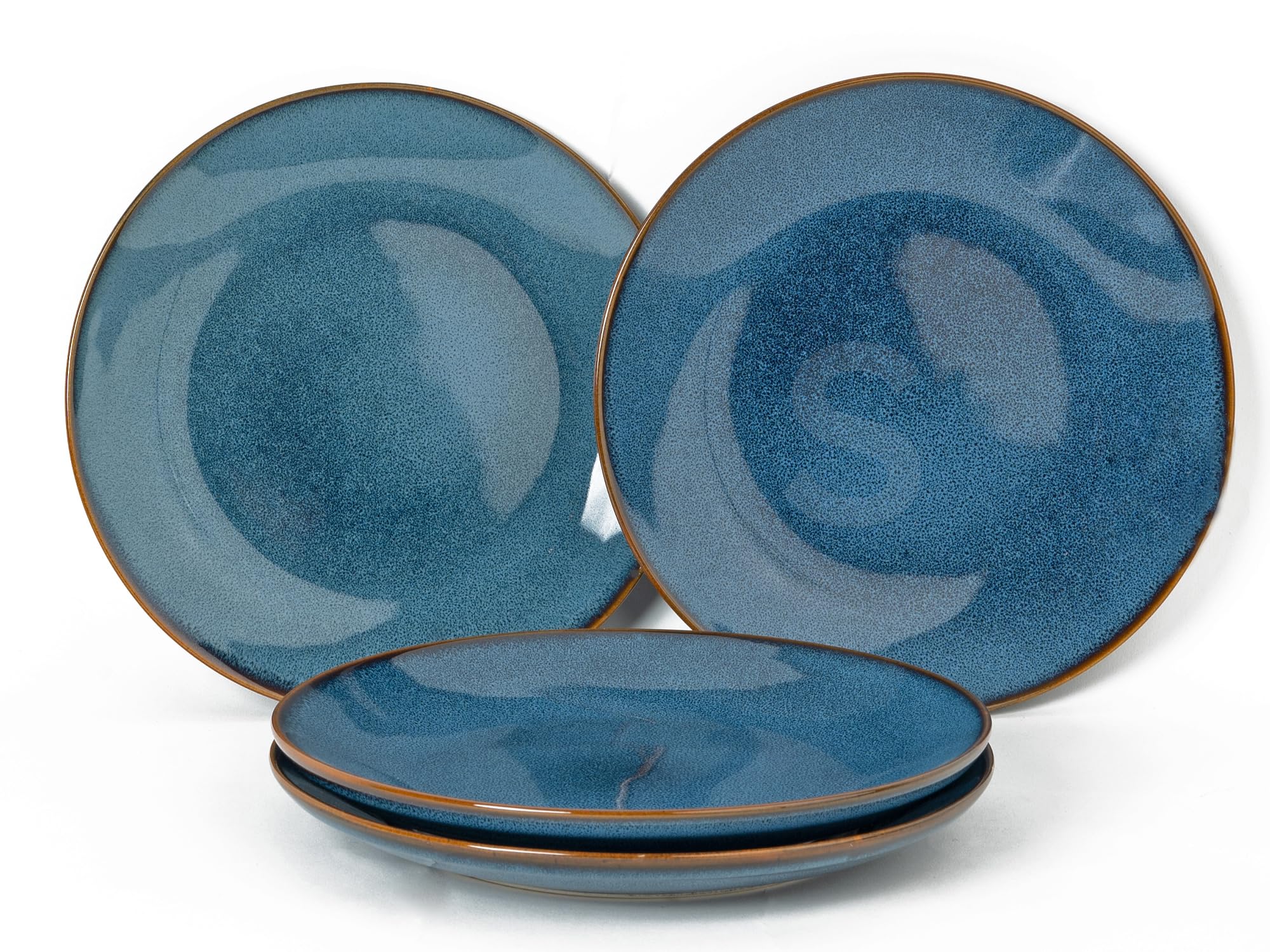 Gold Rim Porcelain Plates Set - Teal -11