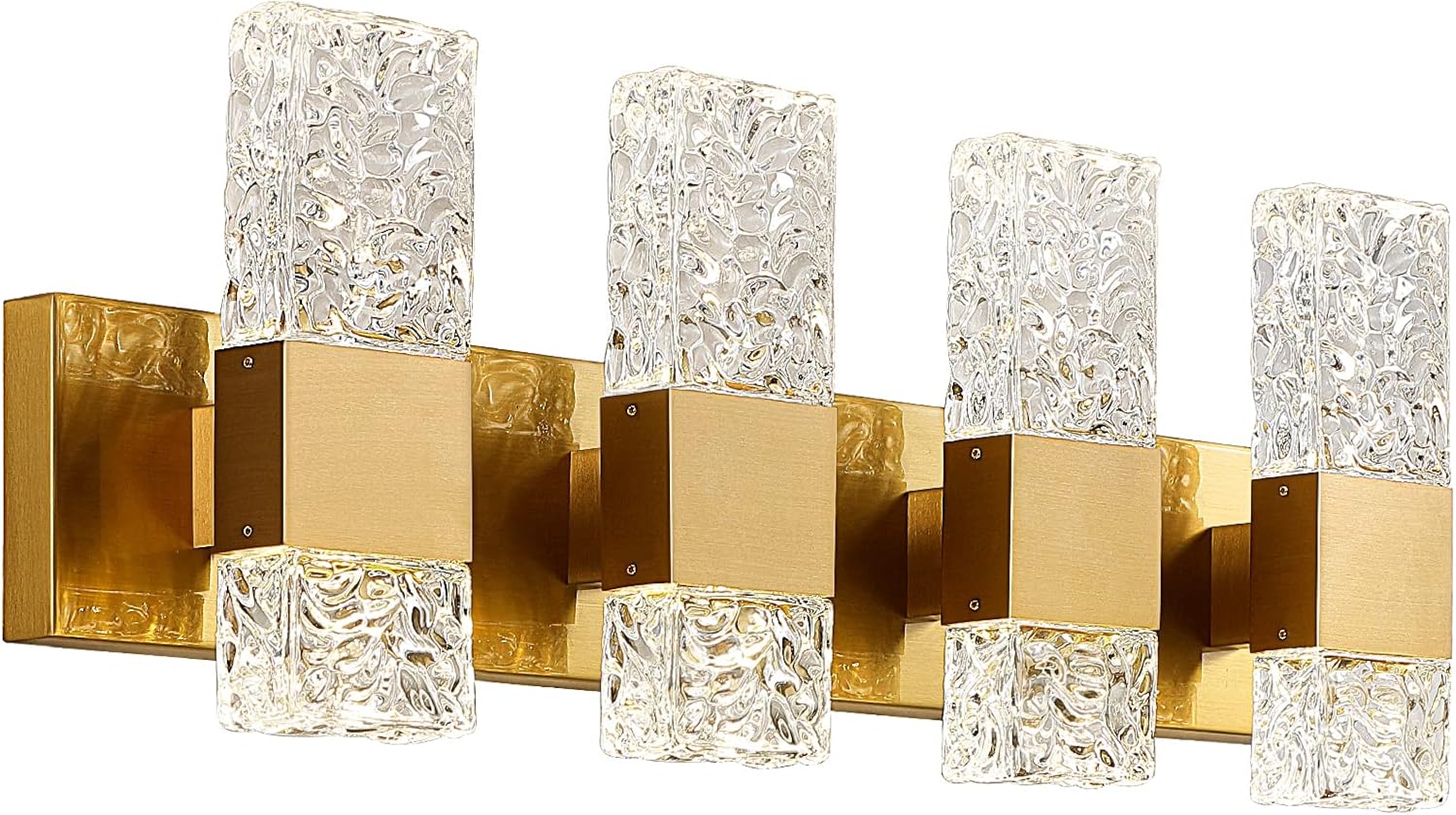 Gold Bathroom Vanity Light Fixtures - Brushed Gold Bathroom Light Fixtures Over Mirror 4-Light 4000K LED Crystal Wall Sconces Modern 40W Hardwired Wall Lights for Bathroom Bedroom Living Room