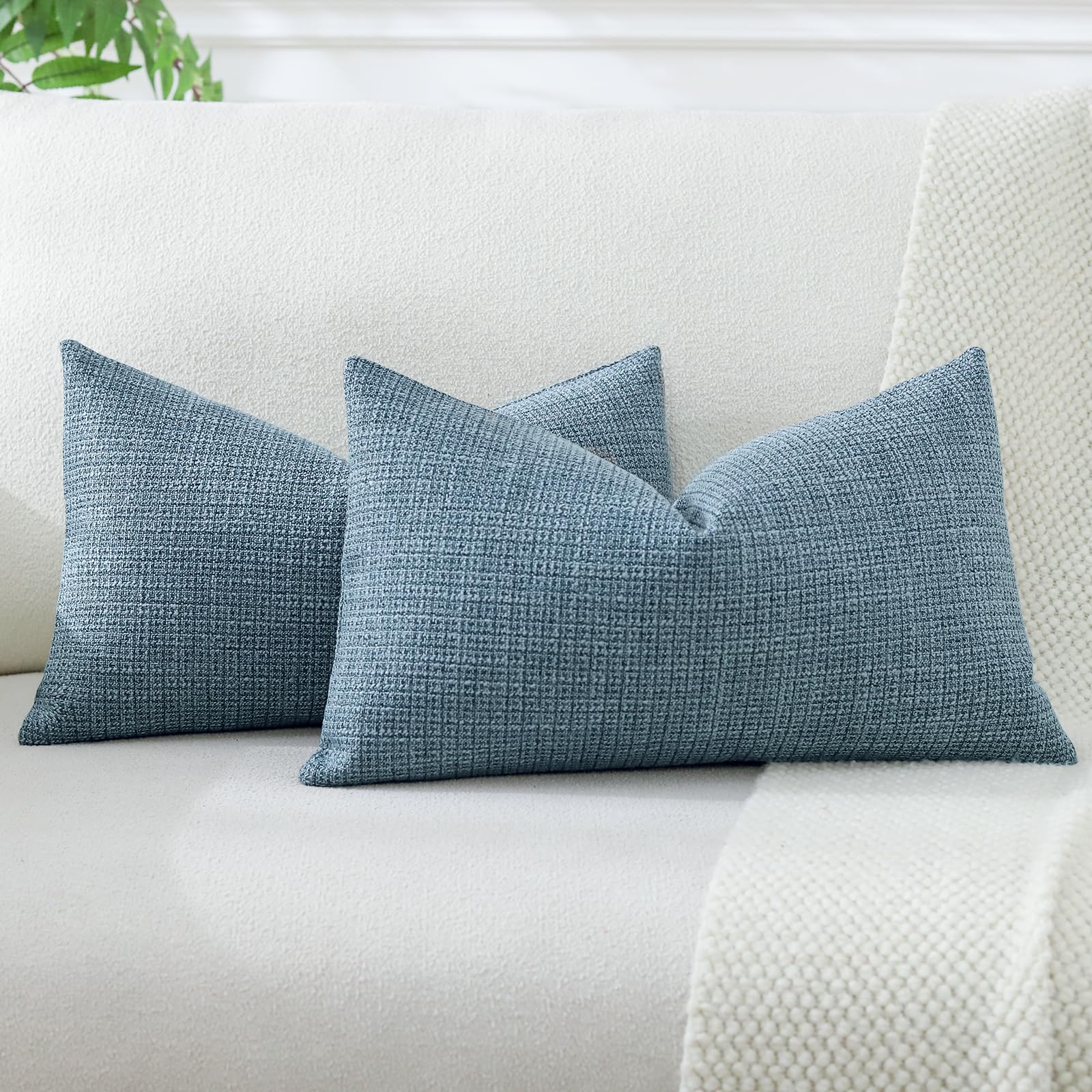 JOTOM Set of 2 Cushion Covers 40x60 cm Linen Blue Decorative Throw Pillow Covers 16x24 Inch Lumbar Cushion Case Home Decor Pillowcases for Couch Sofa Living Room Bed (Blue) - Image 3