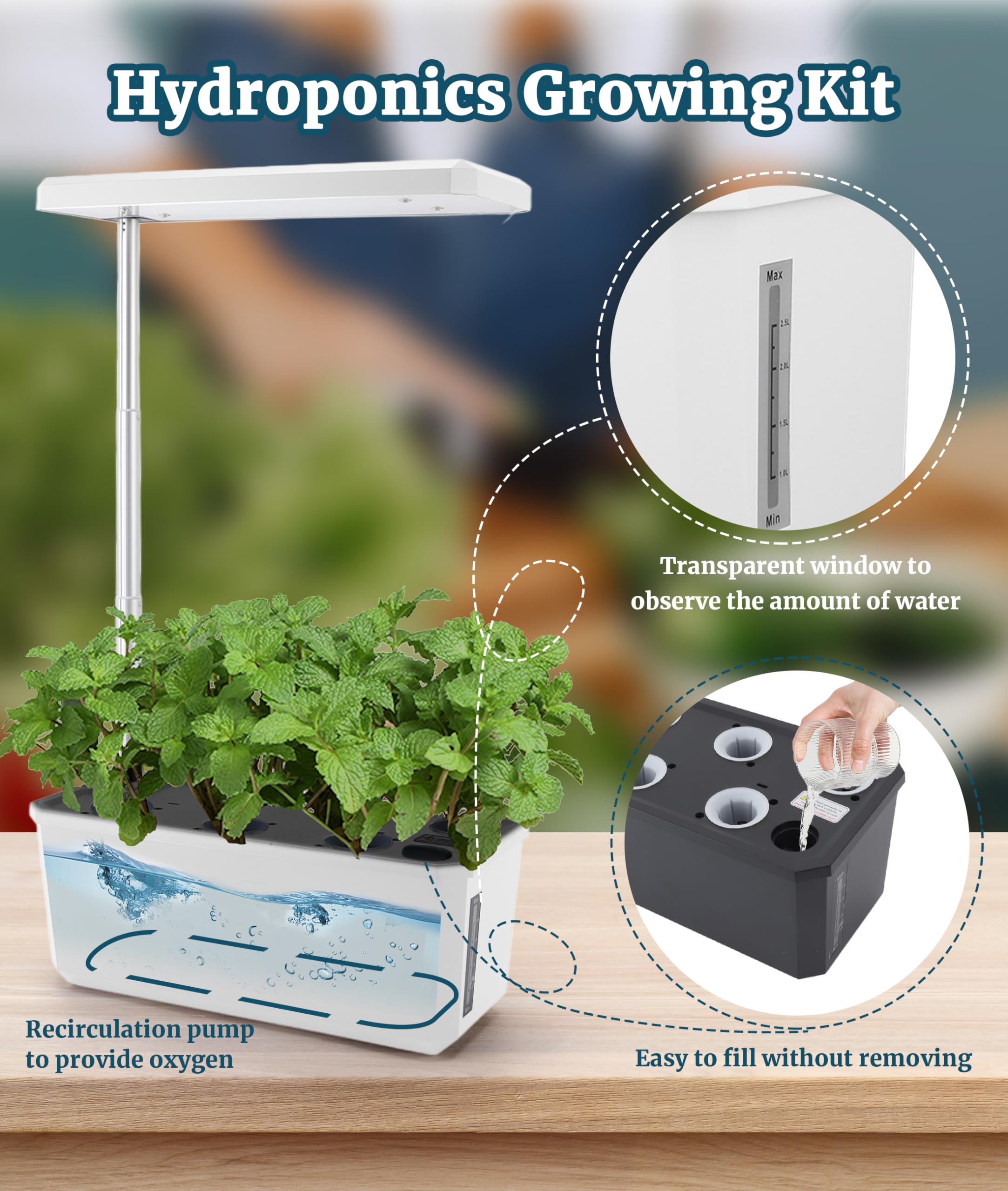 System Uprawy Hydroponicznej Gugxiom Ogród Kryty, 6 Kapsułek Zestaw do Uprawy Hydroponicznej ze światłem LED, przestrzeń Uprawy 40 Cm, do ziół i Roślin (BLACK)