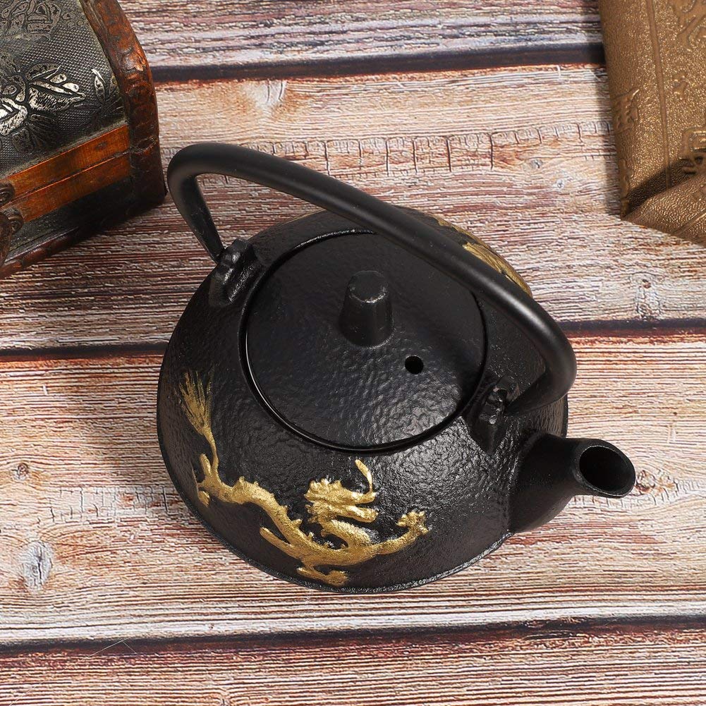 Bollitore per tè in ghisa, teiera giapponese Tetsubin Teiera in ghisa Bollitore per tè in ghisa Piano cottura Ornamenti con motivo a drago d'oro per tè domestico 0,3 L