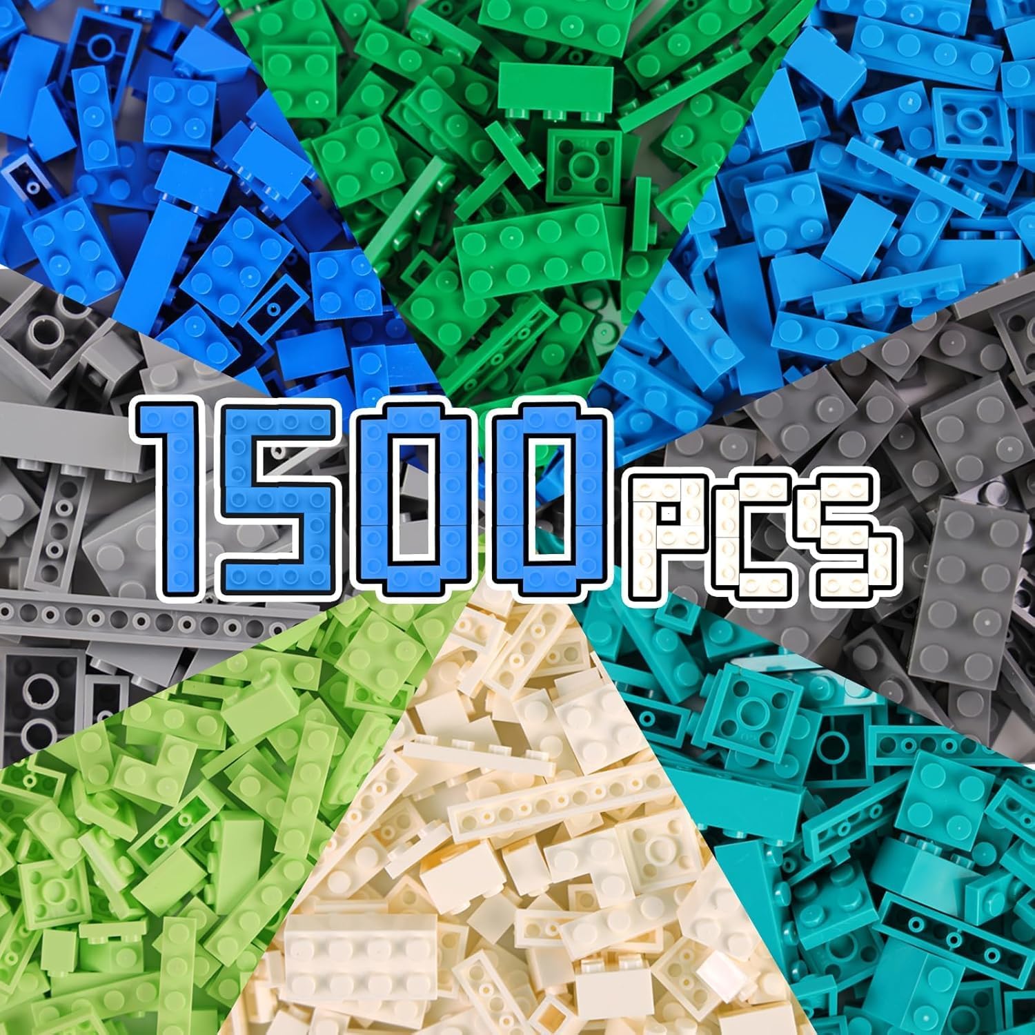 WYSWYG 1500 PCS Classic Building Bricks - Standard Size Basic Bulk Blocks Compatible with Major Brands, 8 Natural Colours for Forest & Ocean Scenery, STEM Toys for Kids Ages 6+