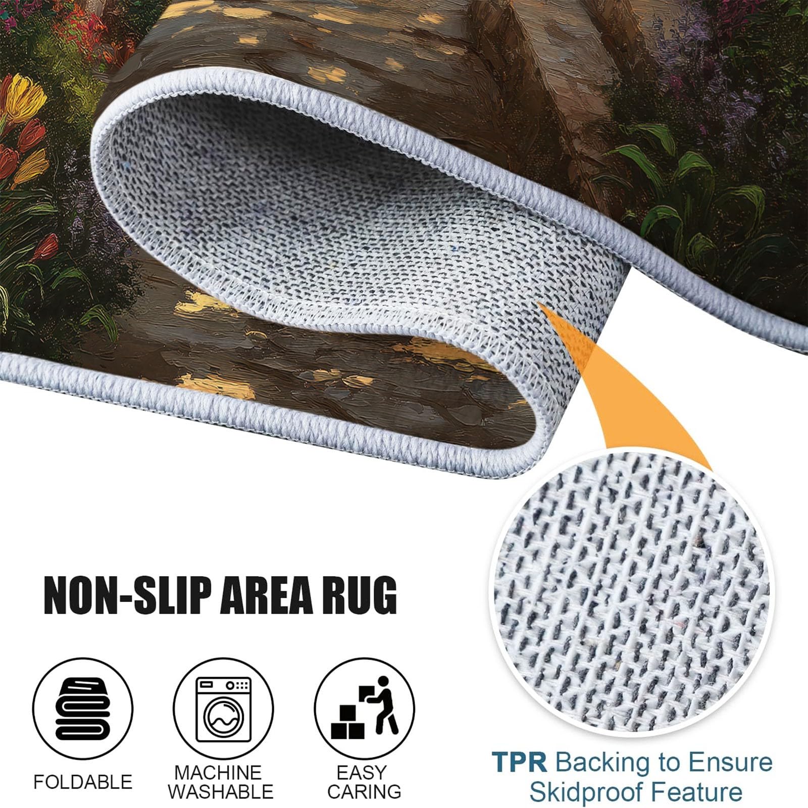 Genérico Alfombra Redonda para Comedor Paisaje Natural Motivo Alfombra Antideslizante Suave y esponjosa para Sala de Estar, Dormitorio, habitación Infantil, 150 cm, Vistoso