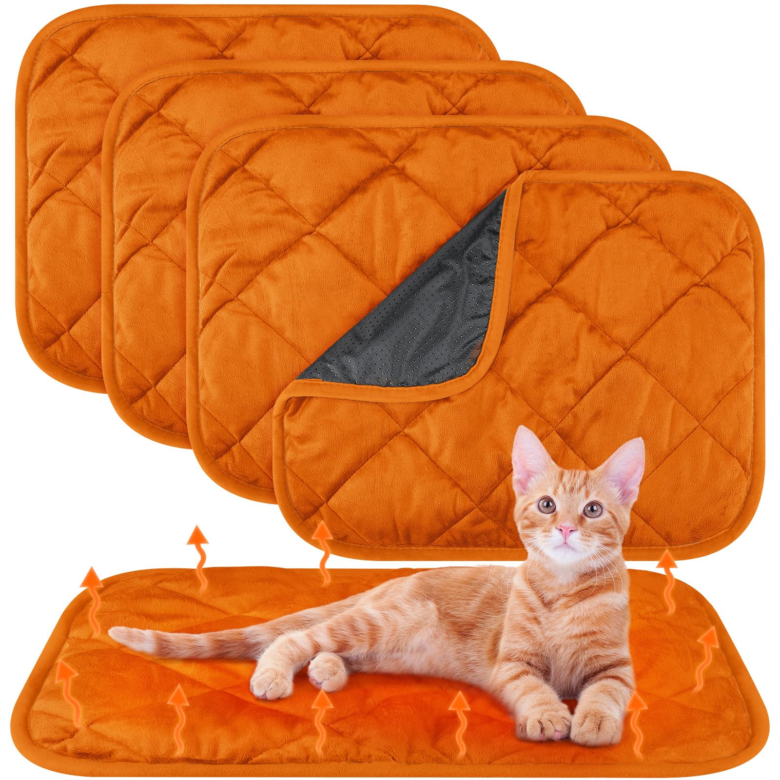 4 Pack Self Heating Cat Pad Self Warming Dog Mat, 18 x 24 Inch, Orange
