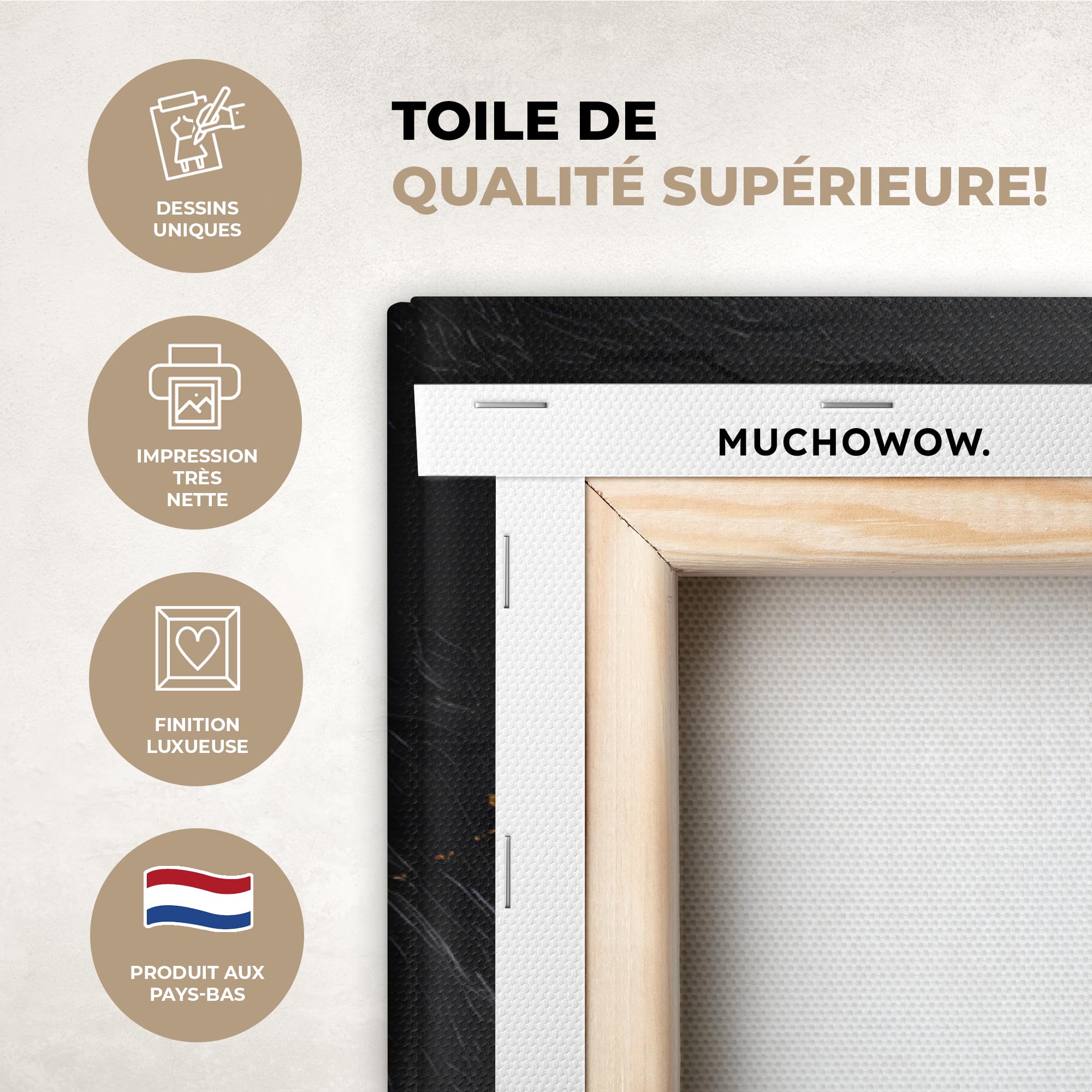 MuchoWow© Impression sur Toile Decoration Murale Peinture 120x80 cm Tableaux Decoratifs Muraux Déco Chambre Tableau Salon Carte du Monde - Or - Pierre