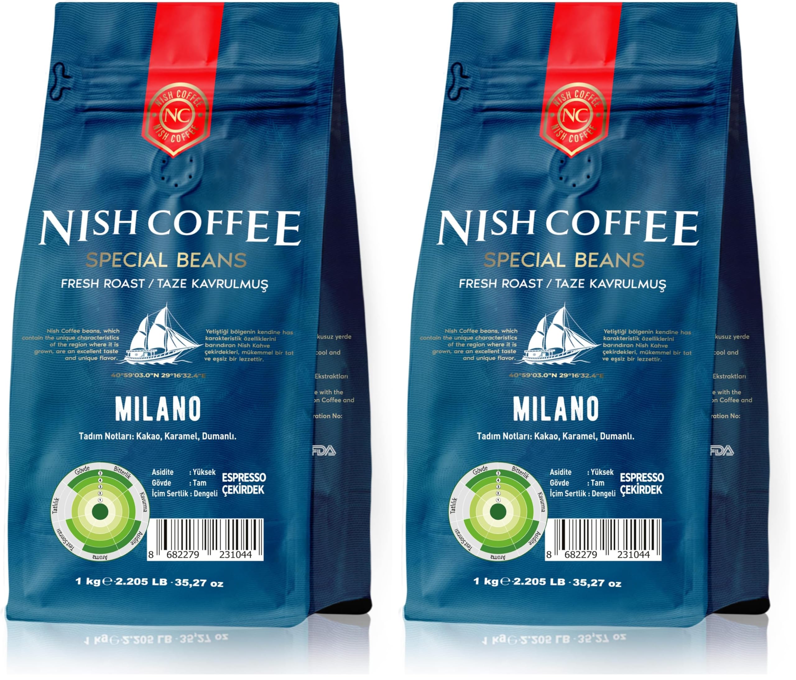 Nish Espresso Kahve Milano 1 Kg-Çekirdek (2 paketi)