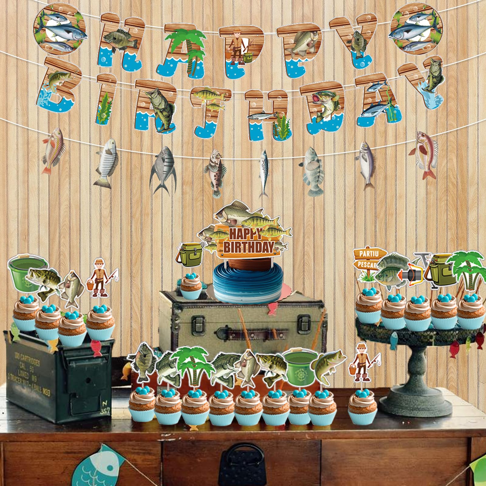 Fishing Birthday Party Supplies 36pcs Fishing Cupcake Toppers Gone