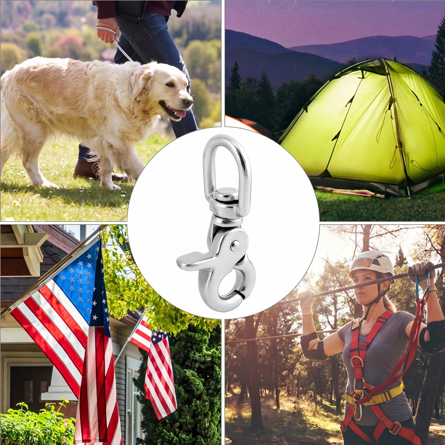 QWORK Swivel Trigger Snap Hook, 10 Pack 2.56" Stainless Steel 316 Swivel Trigger Clip Hook, 130 Lbs Capacity, for Cages, Dog Leash, Flag Pole, Bag