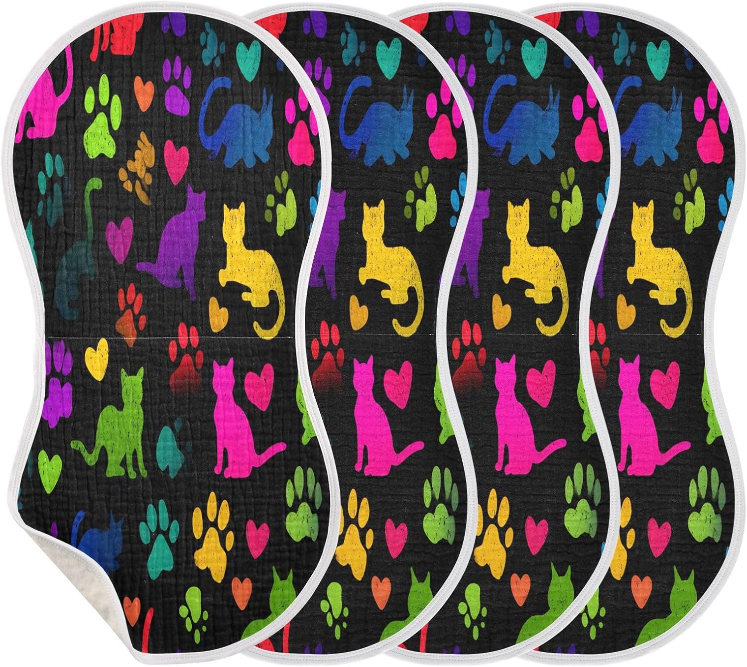 Patterns Colorful Cats Hearts Paw Prints Baby Burp Cloths -4Pcs Soft Absorbent Muslin Washcloths Bibs Face Towel for Newborn Boys Girls 22 x 11 Inch