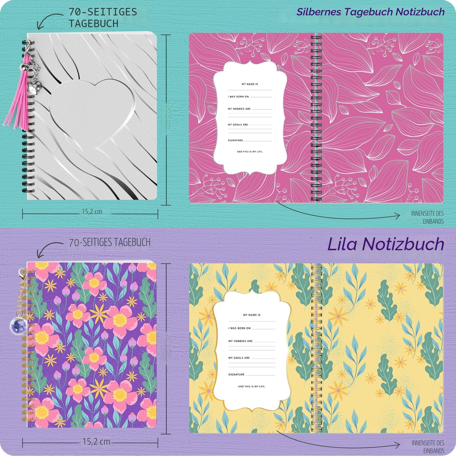 2er-Pack DIY Tagebuch Set, Geschenk Teenager Mädchen im Alter von 8 9 10 11 12 13 14 Jahren, Schreibwaren und Scrapbook Set, Basteln Mädchen 8-14 Jahre, Geburtstag & Weihnachten Geschenke für Kinder
