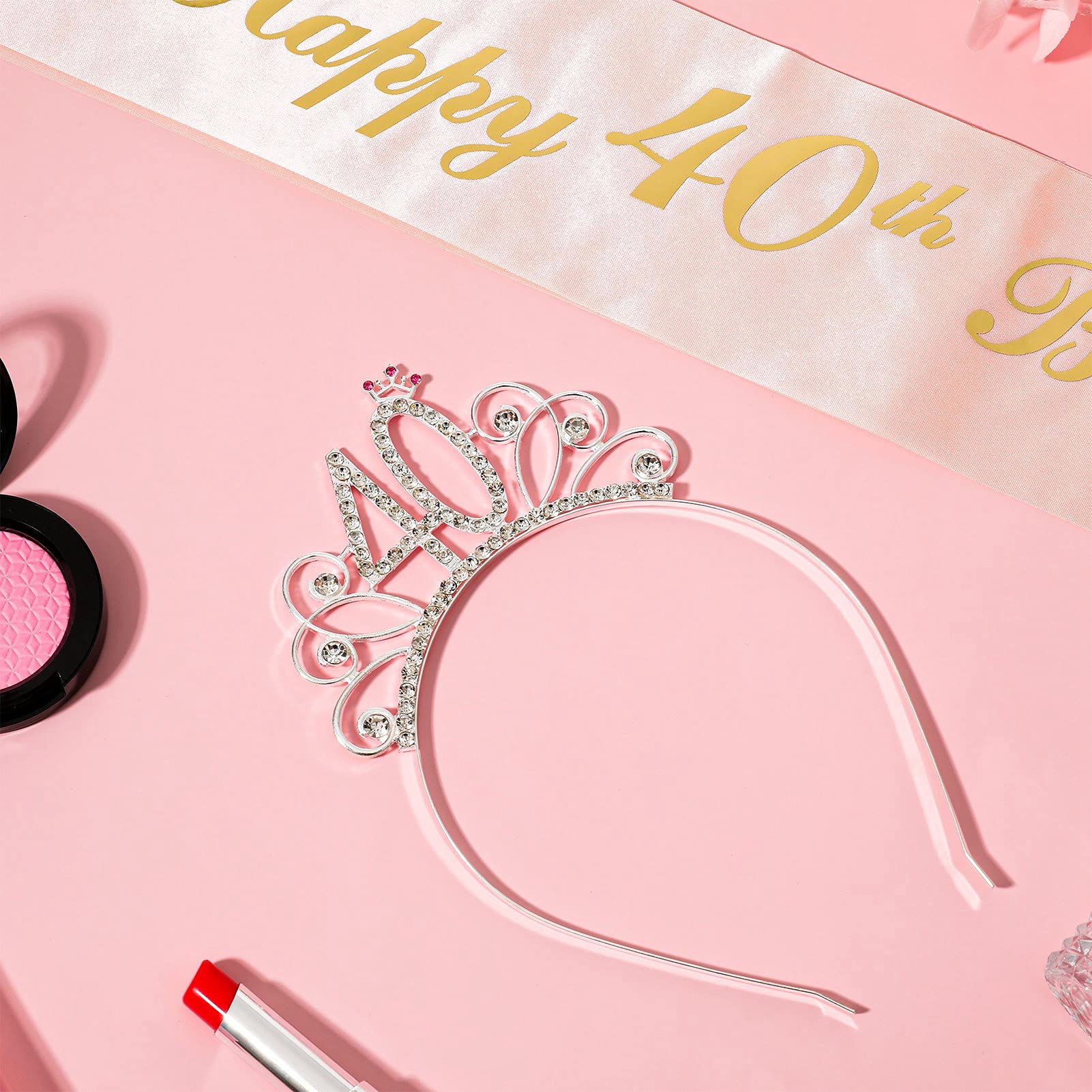 40. Geburtstag Set Für Damen – Schärpe & Strass-Krone, Happy 40th Birthday, Rosa, Für Geburtstagsfeier