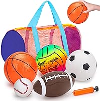 Qirptey 5 Pack Sports Balls Set for Toddlers 1-3 with Bag & Pump - Football Soccer Basketball Baseball Volleyball Outdoor Toys Boys Girls Birthday Gifts