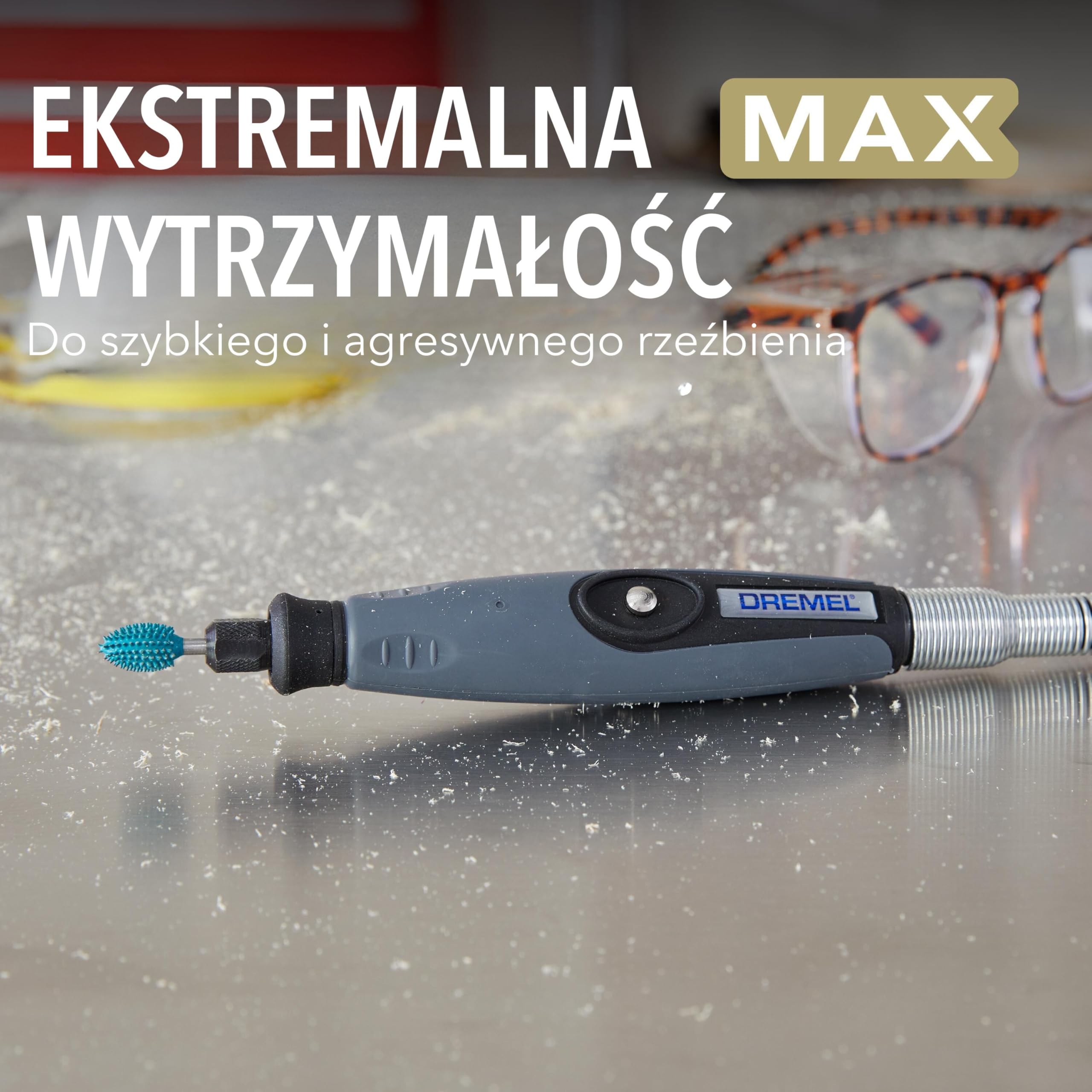 Dremel MAX High Performance Power Carving Bit (9953), materiał stal nierdzewna, szerokość 9,5 mm "płomień" do rowkowania i rzeźbienia w drewnie, tworzywie sztucznym, piance EVA i gumie. Część Dremel
