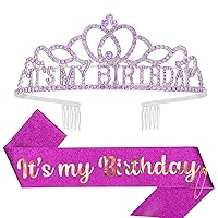 Vista 9 de Corona de cumpleaños para mujer adulta y banda de cumpleaños con purpurina para mujer, tiara de cumpleaños para mujer, sombrero de cumpleaños