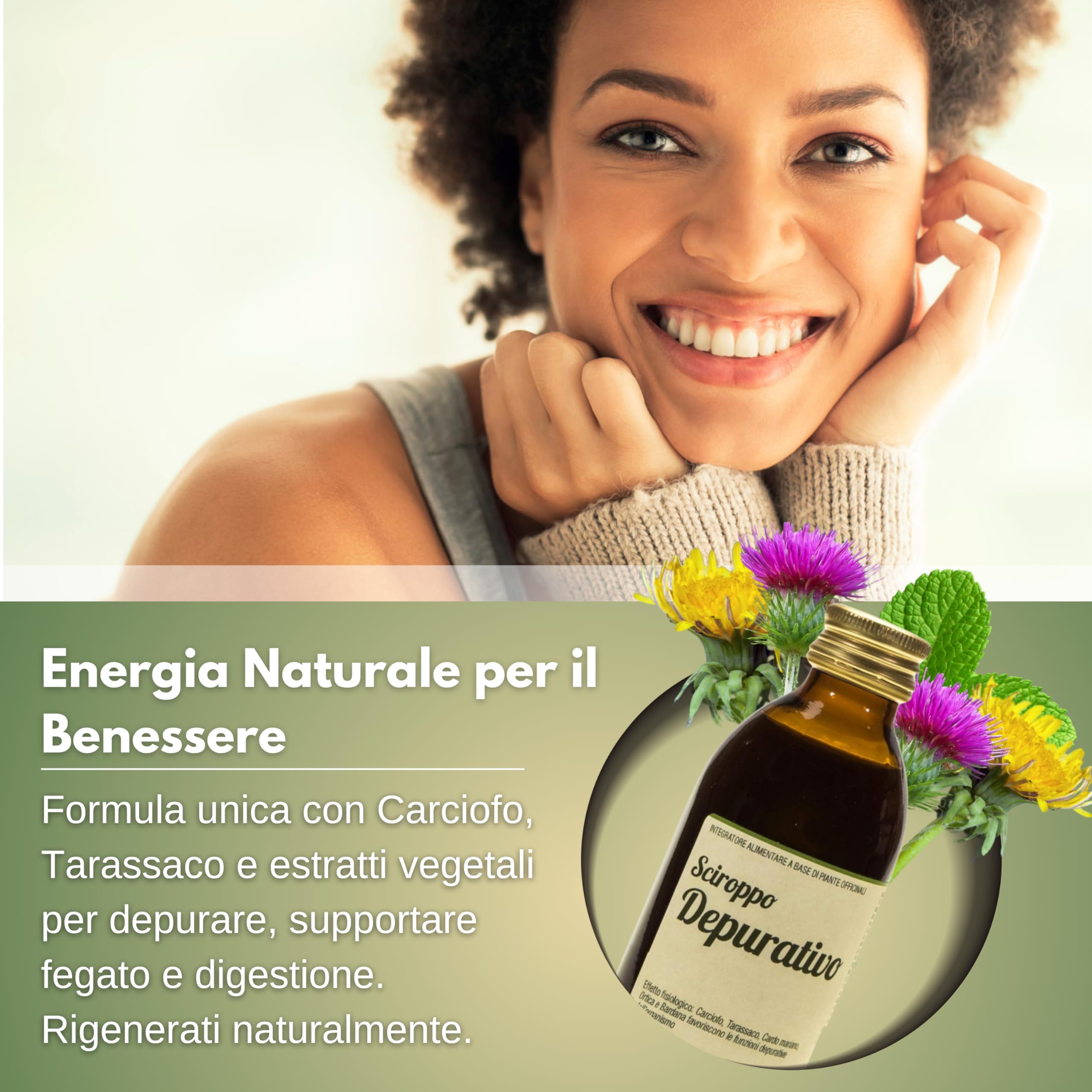 Sciroppo depurativo fegato 200ml con tarassaco, carciofo e cardo mariano 1160mg di attivi per dose giornaliera, Detox fegato e intestino elimina le tossine in eccesso - Made in Italy